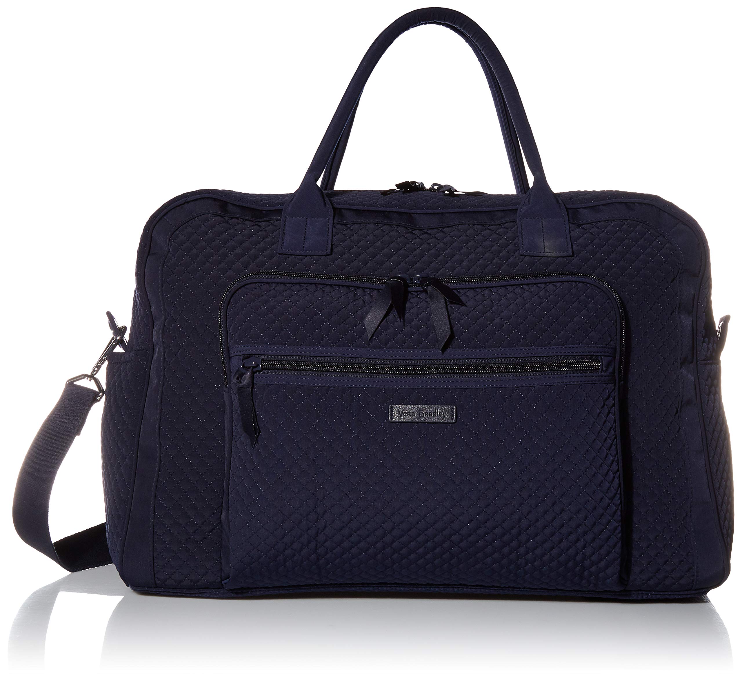 Vera Bradley Women's Microfiber Weekender Travel Bag - Lightweight Carry-On Overnight Bag for Weekend Getaways, Gym, Beach & Air Travel (Navy Blue, One Size)