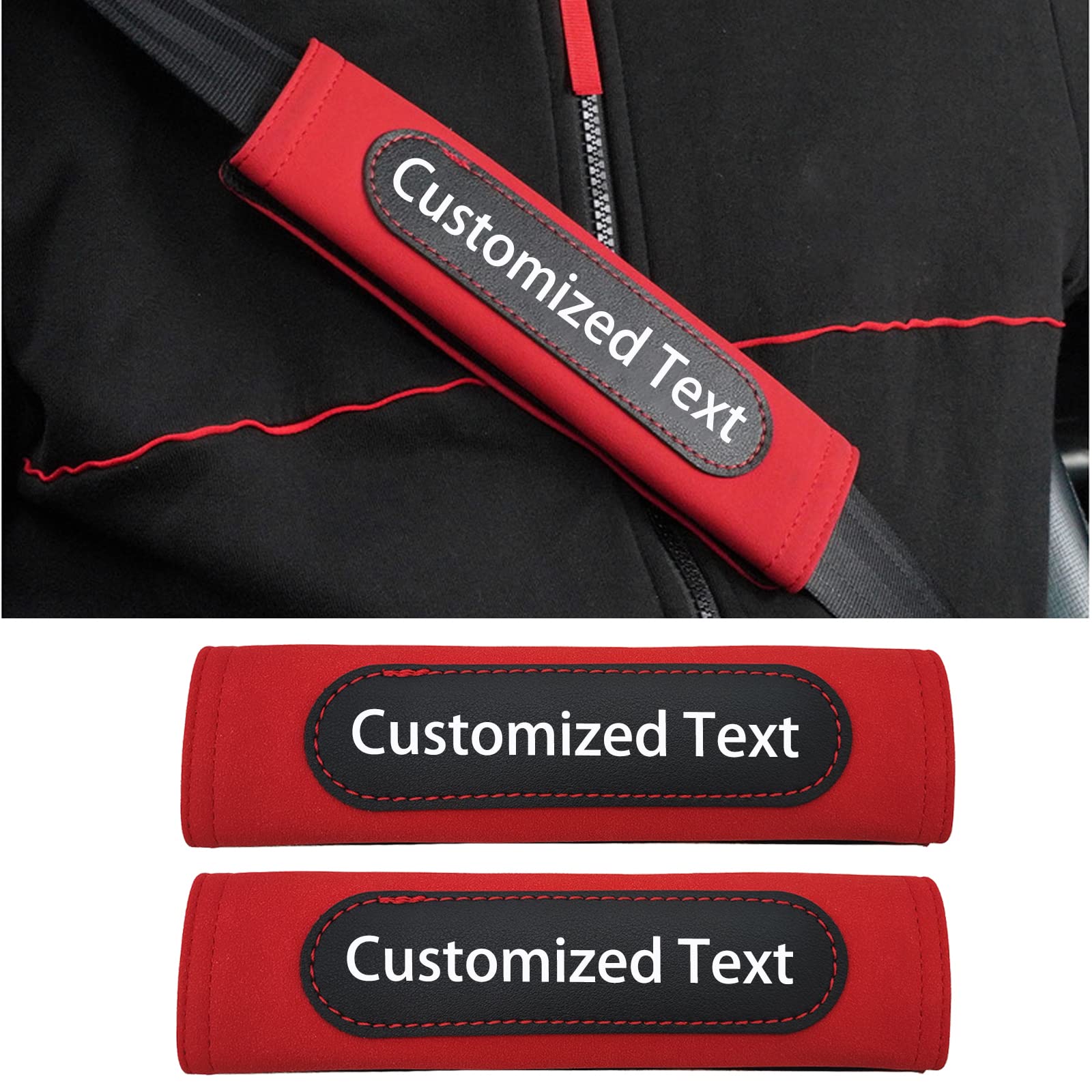 Custom Suede Car Seat Belt Cover Pad - Personalized Shoulder Protector for Comfort & Safety (Red) | Ideal for Long Drives, Road Trips & Daily Commutes
