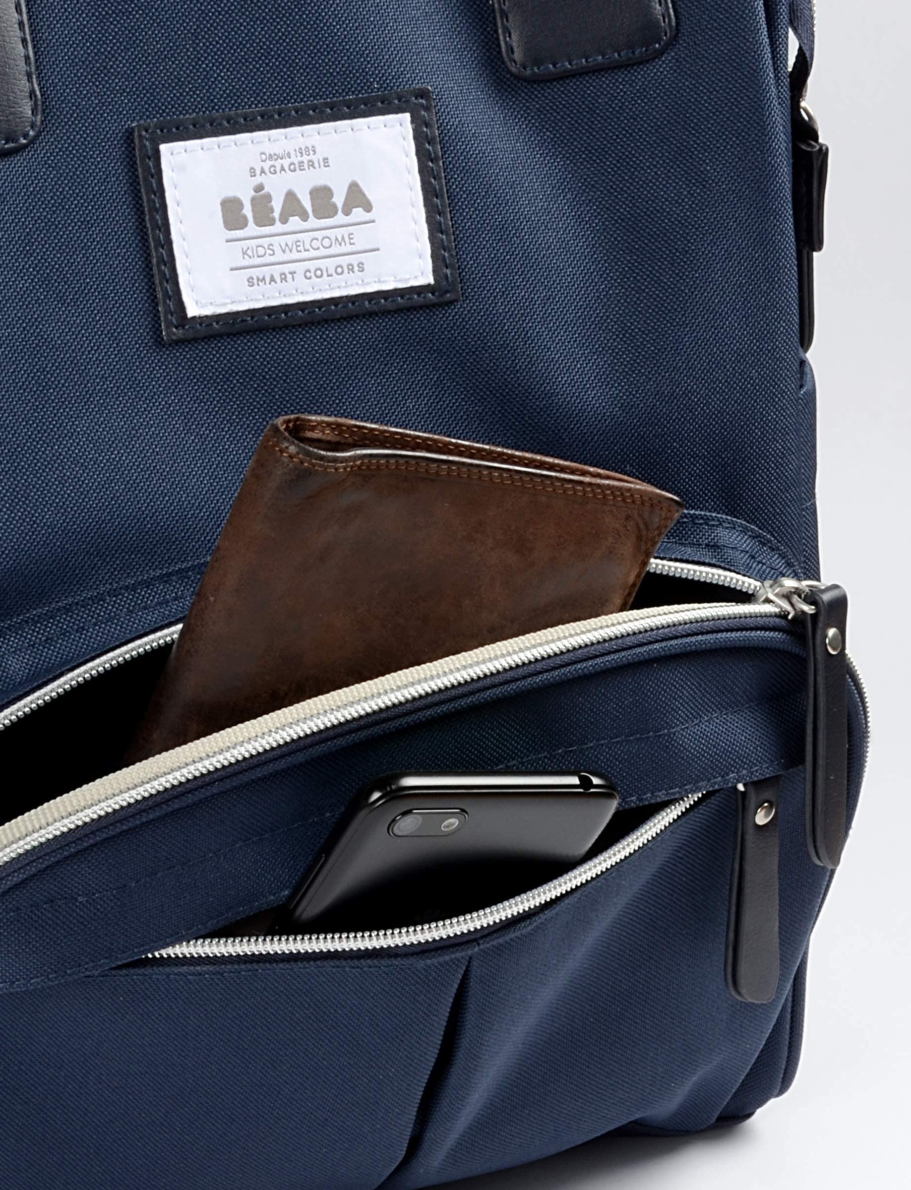 BEABA Wellington Diaper Bag Backpack - Waterproof Baby Travel Backpack for Moms & Dads with Changing Pad & Stroller Straps | Multi-Functional Nursery Organizer for Boys & Girls | Perfect for Daycare, Travel & Daily Use (Navy)