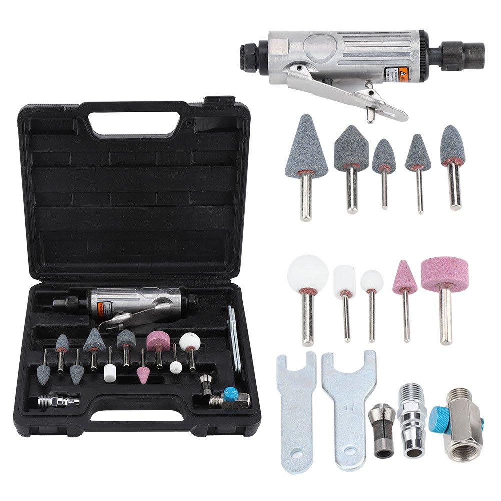 Acouto Air Angle Die Grinder Kit - 16Pcs Pneumatic Grinding Tool with 1/4
