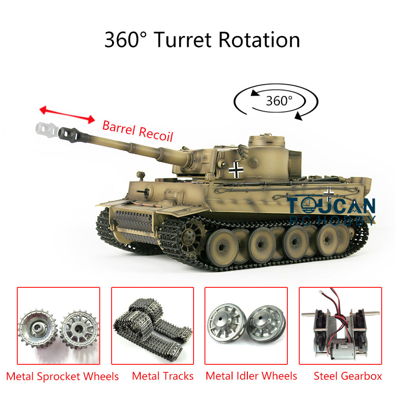 Henglong 1/16 7.0 Upgraded German Tiger I RC Tank - 360° Rotating Turret, Barrel Recoil, Metal Tracks | Remote Control Military Vehicle for Collectors & Battle Simulation