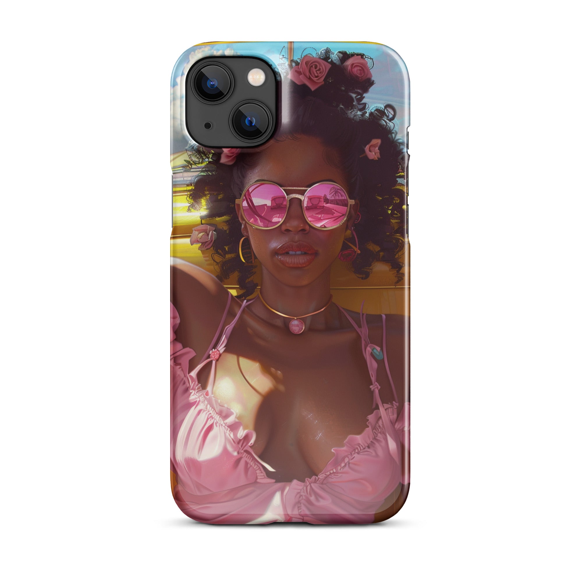 Stylish Black Girl Fashionista Snap Case for iPhone 13/14/15 - Trendy Protective Cover for Women & Teens - Perfect for Everyday Use, School, and Social Media Photos