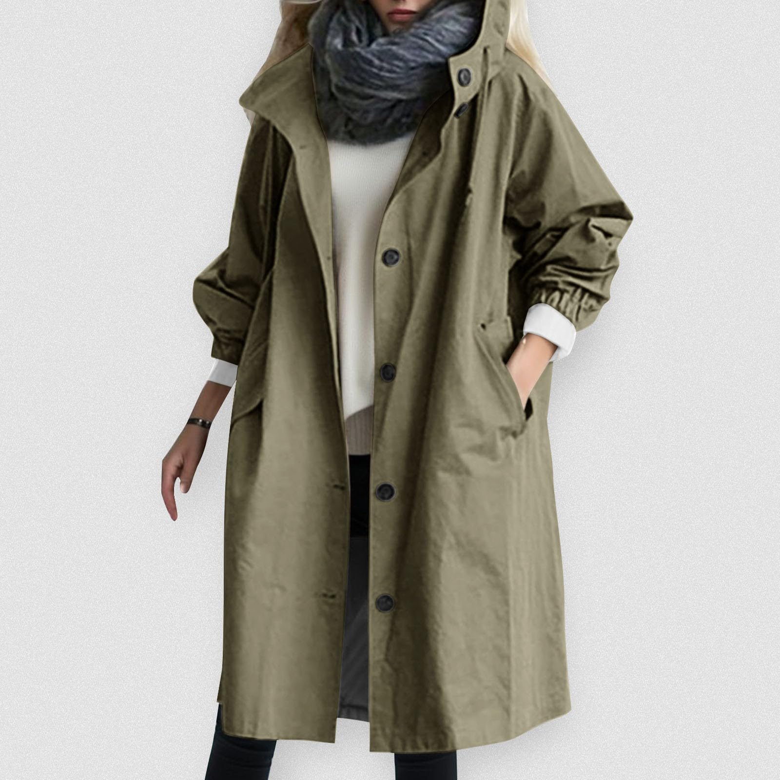 2024 Women's Oversized Trench Coat with Hood - Elegant Loose Fit Rain Jacket & Windbreaker for Casual, Work & Outdoor Activities