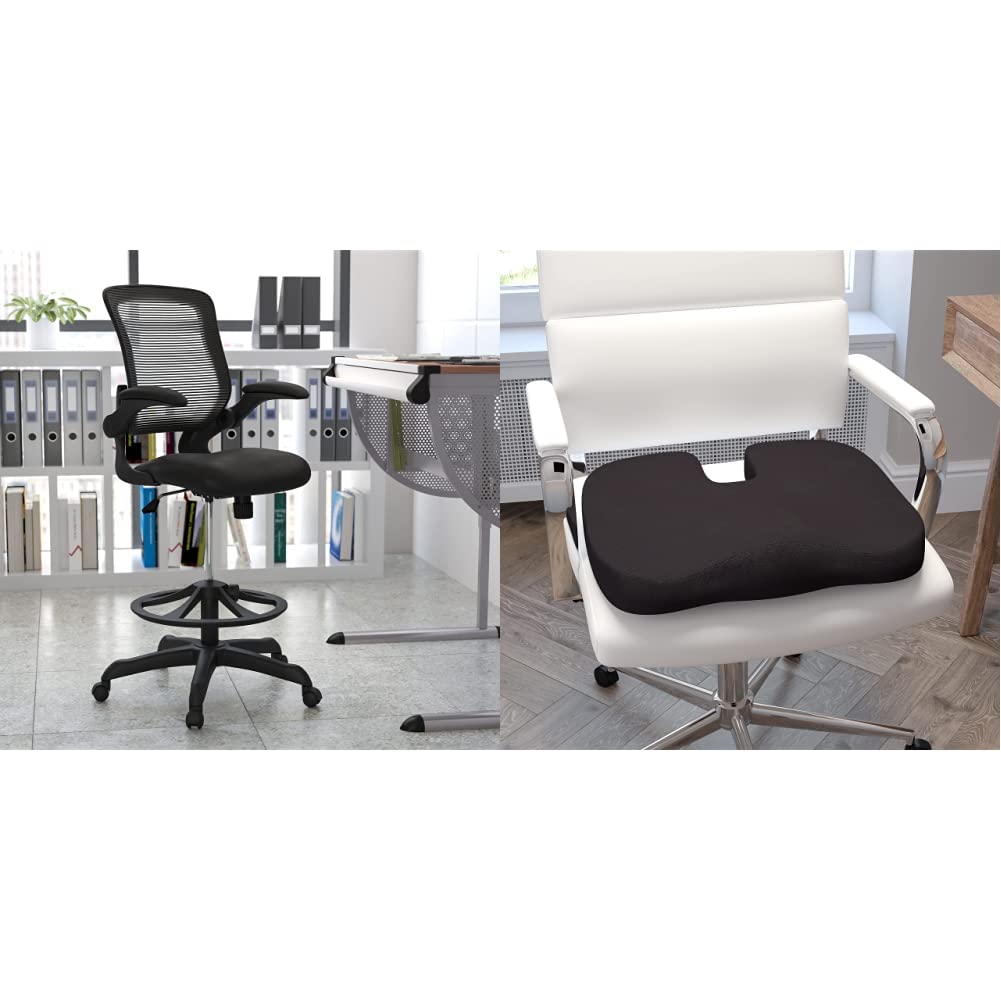 Ergonomic Mesh Drafting Chair with Memory Foam Seat Cushion - Mid-Back Office Chair for Architects & Designers - CertiPUR-US Certified - Perfect for Home Office, Studio, and Workspace Comfort
