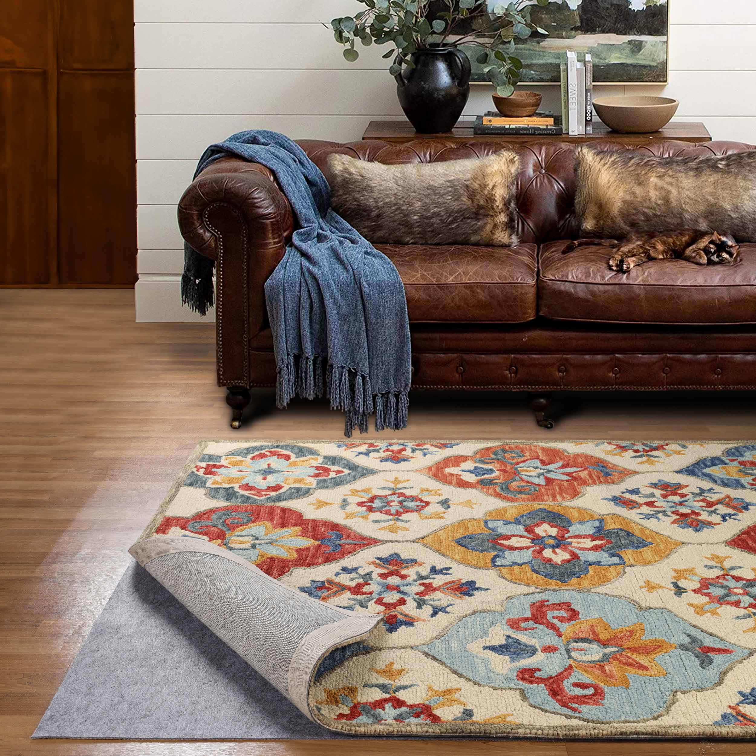 Non-Slip Floor Protector Rug Pad - Premium Polyester Felt & Rubber Grip for Hardwood, Tile & Laminate Floors - Perfect for Living Room, Bedroom & High Traffic Areas