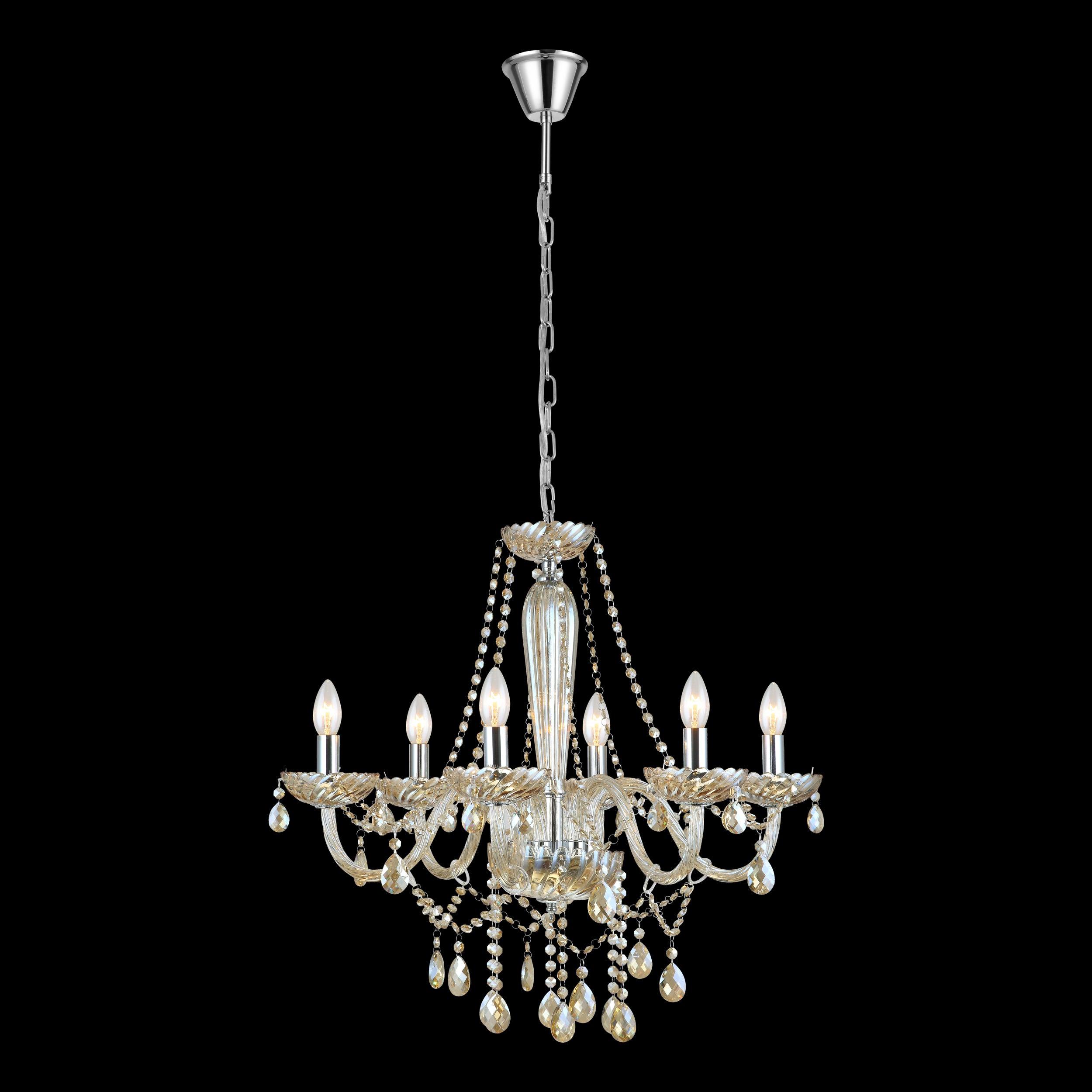 Eglo Basilano 6-Light Chrome & Cognac Glass Chandelier - Modern Dining Room Lighting Fixture for Kitchen Island, Foyer, and Bedroom Ceiling