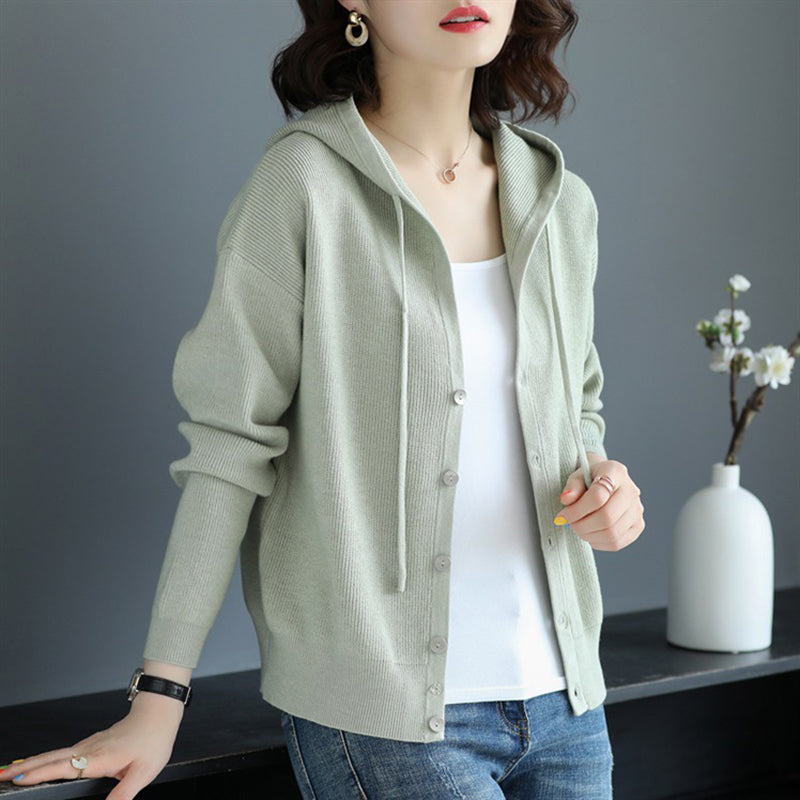 Women's Hooded Sweater Coat - Long Sleeve Single Breasted Cardigan for Fall & Winter | Cozy Outerwear for Casual Wear, Office & Outdoor Activities
