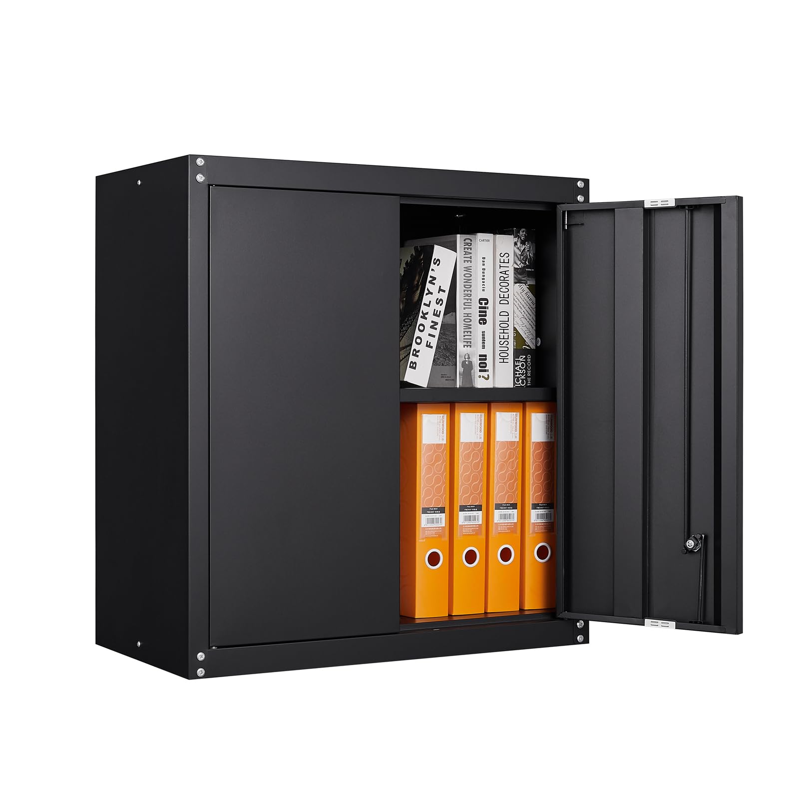 LUCYPAL Black Metal Wall Mounted Storage Cabinet with Adjustable Shelf & Locking Doors - Steel Tool Cabinet for Home Office, Garage, Utility Room & Basement | Space-Saving Organization for Tools, Supplies & Equipment