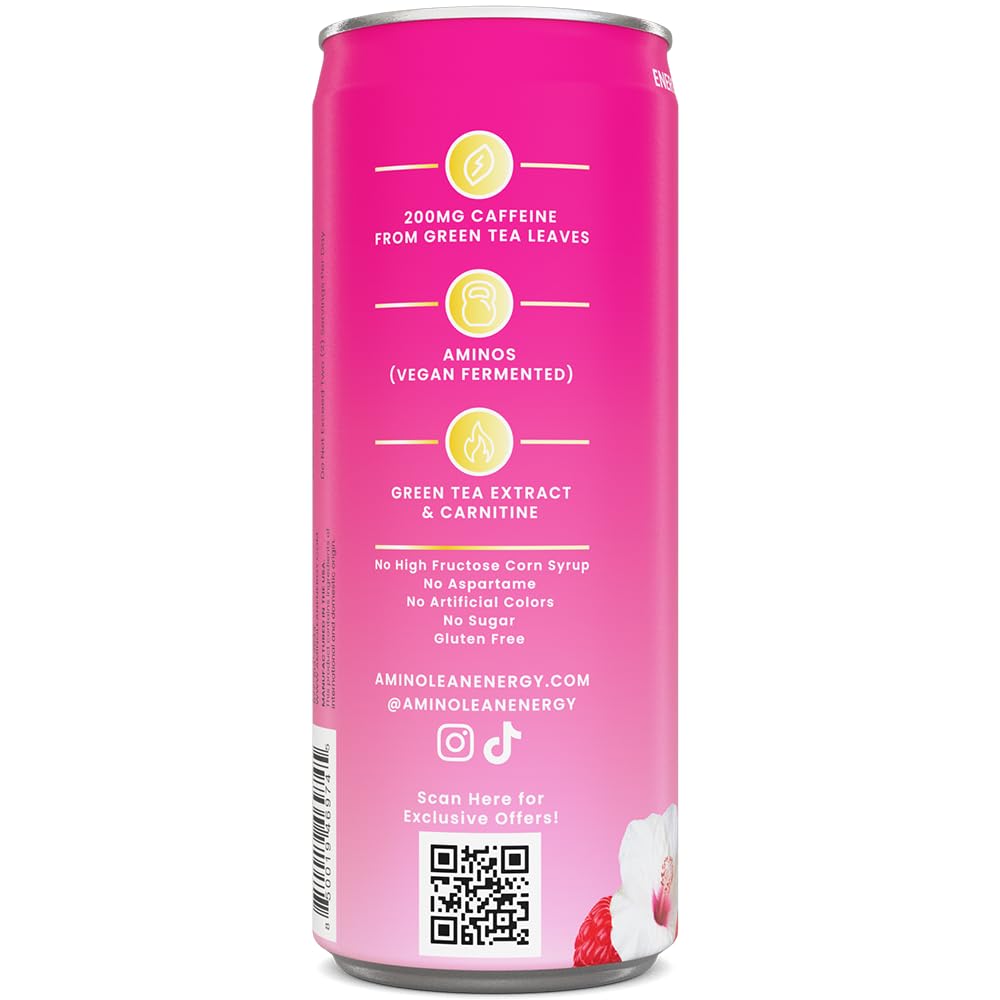 RSP NUTRITION AminoLean Sugar Free Energy Drink - Vegan Amino Acids, No Jitters or Crash, Berry Flavor, 12 Pack - Pre-Workout Boost & Post-Workout Recovery