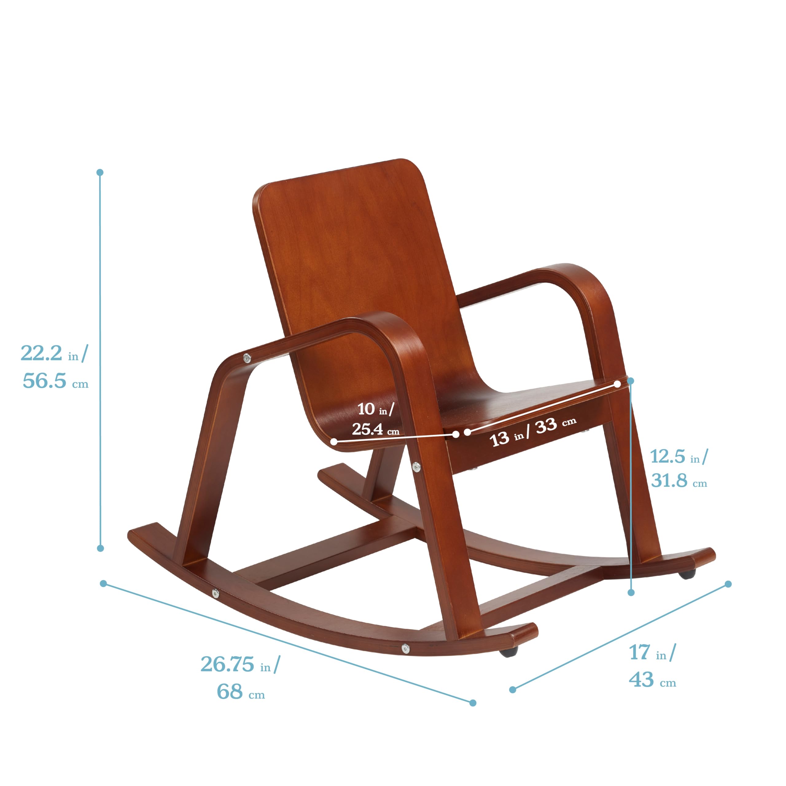 ECR4Kids Bentwood Rocking Chair for Toddlers & Kids - Natural Wooden Rocker with Dark Walnut Finish - Perfect for Nursery, Playroom, or Classroom Reading Nook