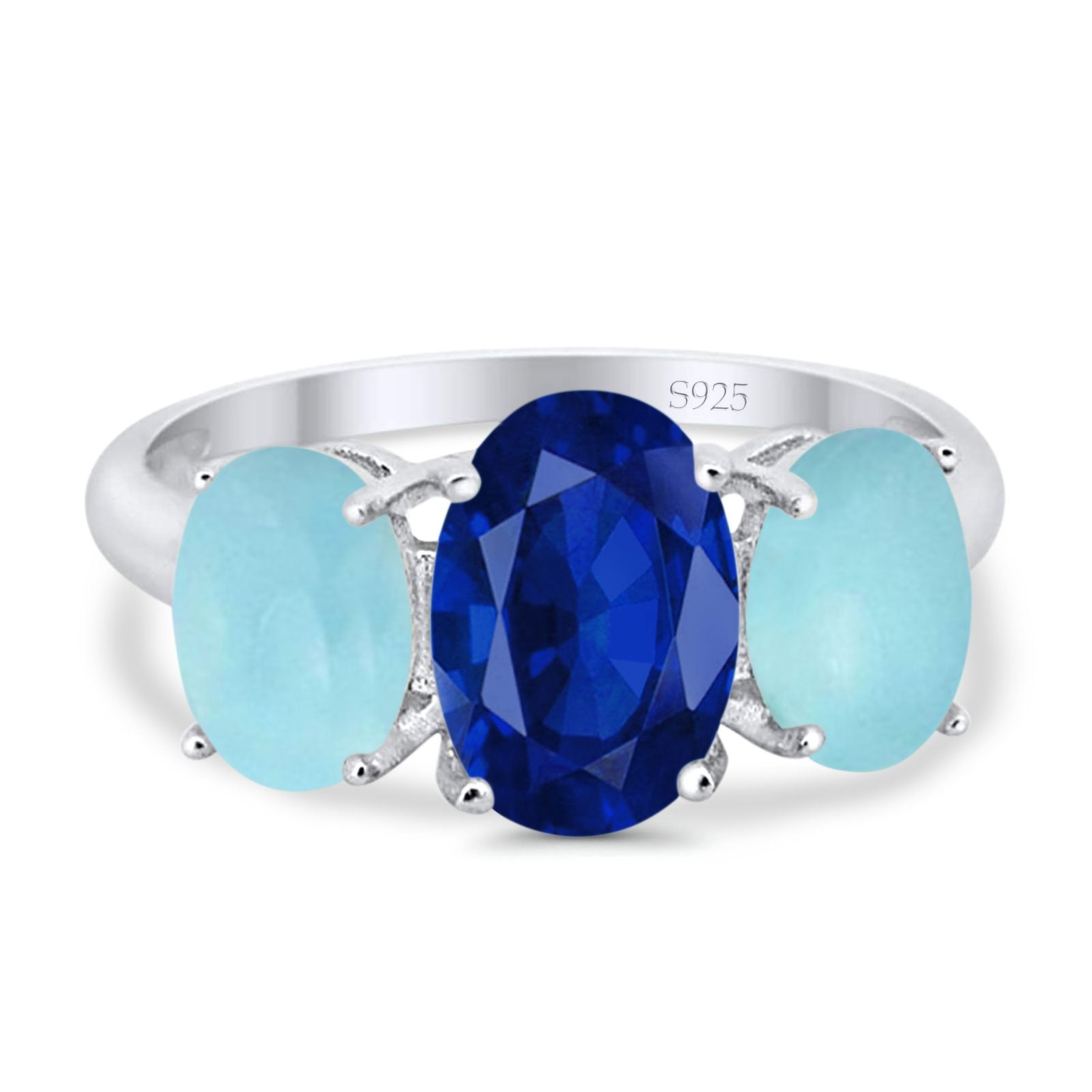 3 Stone Oval Created Opal Fashion Ring - 925 Sterling Silver Jewelry for Women, Elegant Gift for Birthday, Anniversary & Special Occasions