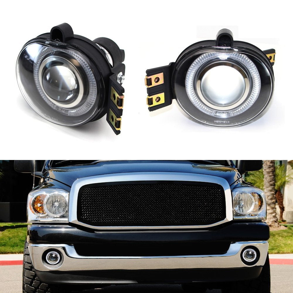 LED Projector Fog Lights with Halo Ring for Dodge RAM 1500/2500/3500 - Durable Off-Road Lighting for Trucks, SUVs & Night Driving