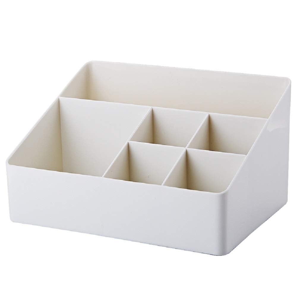 Granvela 6-Compartment Bedside Table Organizer & Makeup Storage Box | White Cosmetic Organizer for Vanity, Bathroom & Nightstand | Perfect for Jewelry, Skincare & Beauty Essentials