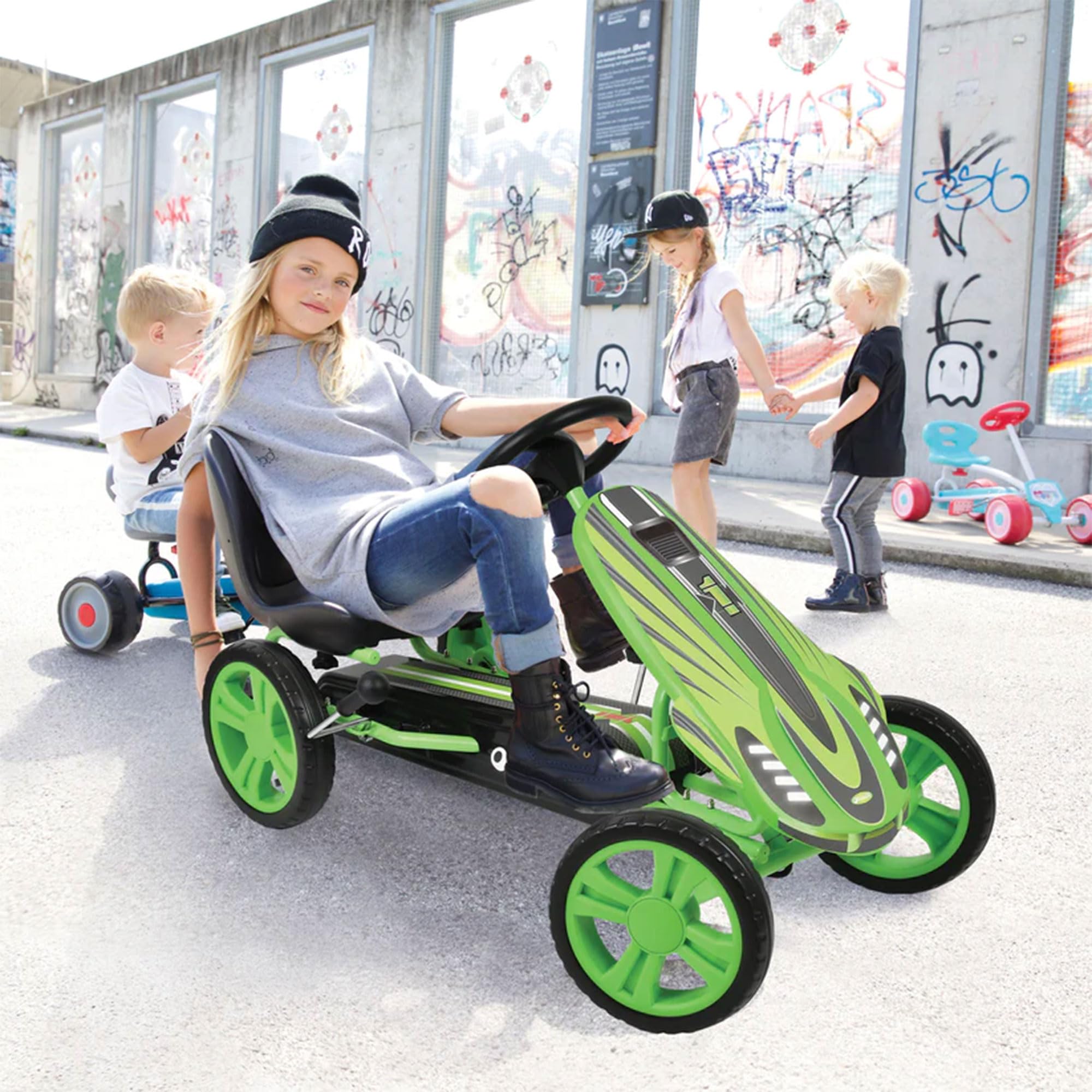 Hauck Speedster Adjustable Pedal Go-Kart for Kids Ages 4-8 | Safe Children's Ride-On Car with Bucket Seat, Hand Brake & EVA Wheels | Outdoor Backyard Fun, Birthday Gift for Boys & Girls (Green)