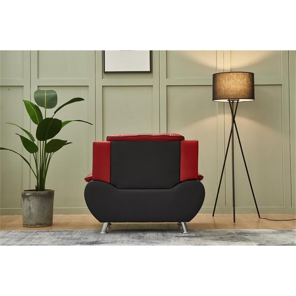 Montac Modern Living Room Chair - Black/Red Accent Upholstered Armchair for Home Office, Lounge & Reading Nook - Comfortable Seating Furniture for Small Spaces