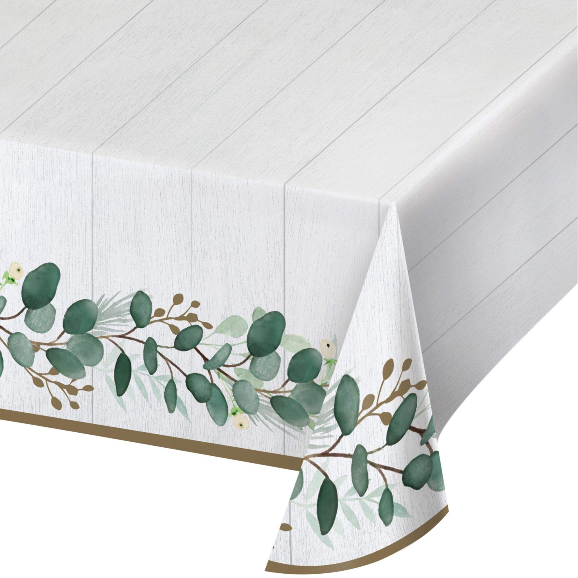 6-Pack White & Green Disposable Eucalyptus Tablecloth 102 Inch - Perfect for Parties, Weddings, and Outdoor Events