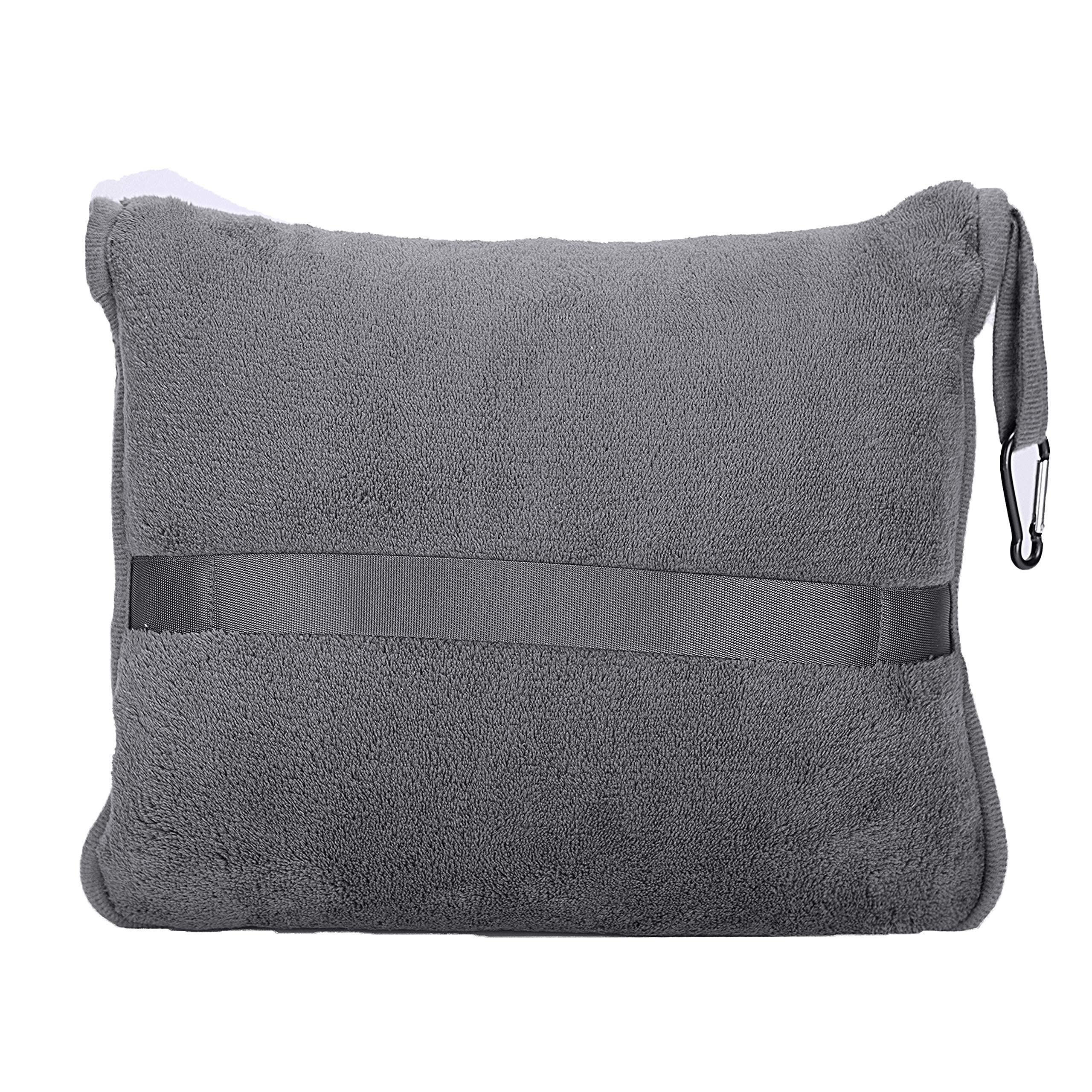 Premium Soft Travel Blanket & Pillow Set of 2 - Ultra Compact Airplane Blanket with Carrying Case & Strap | Cozy Flight Accessories for Air Travel, Road Trips & Camping | Gray Grey