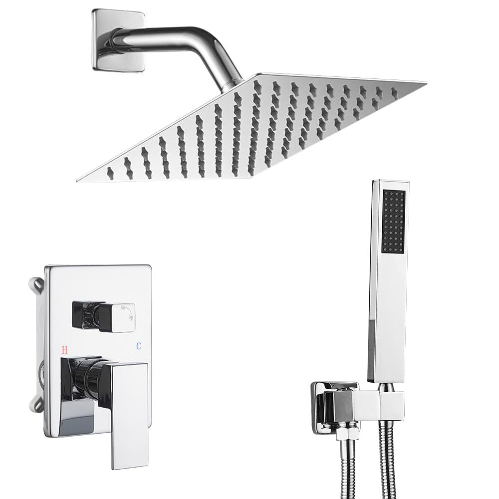 Polished Chrome Rainfall Shower System - 8 Inch Wall Mounted Shower Faucet Set with Rough-in Valve & Trim Kit | Complete Bathroom Upgrade for Luxurious Spa Experience