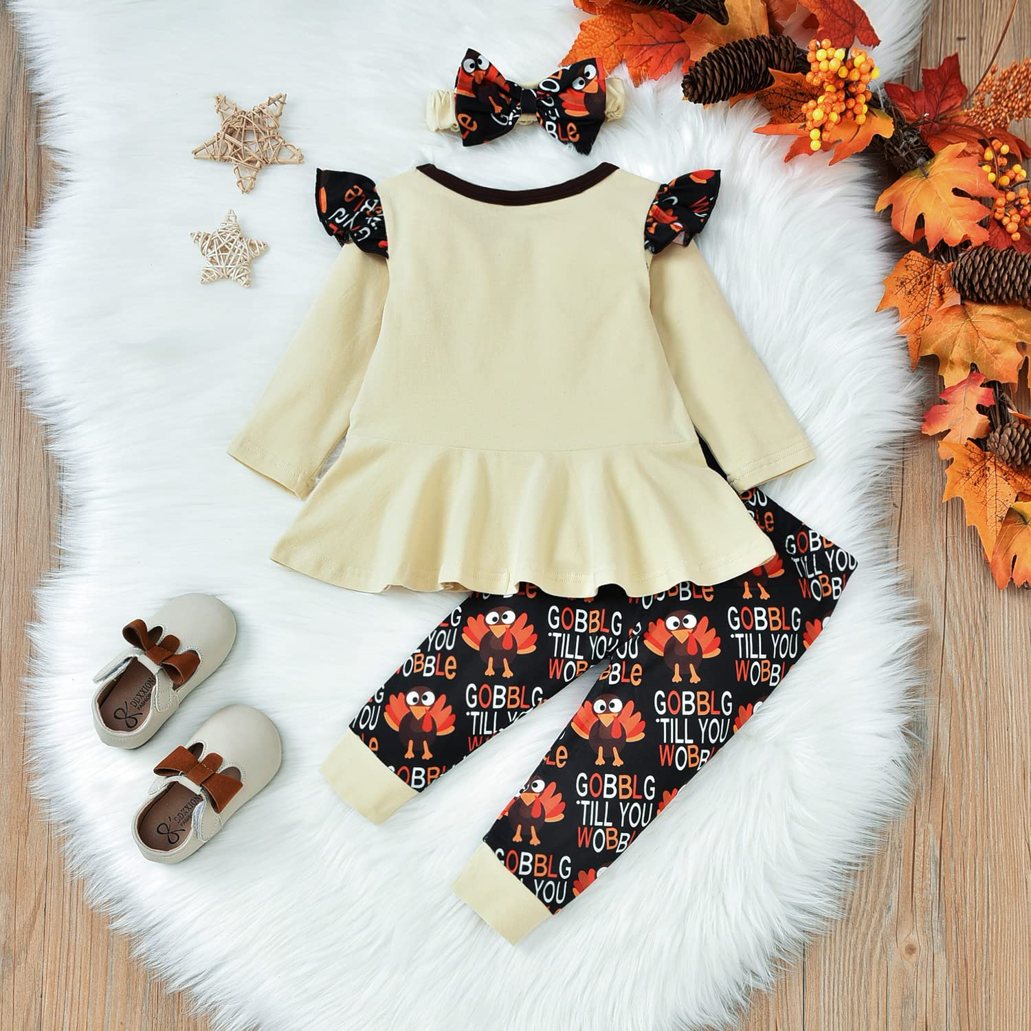 Thanksgiving Outfits for Baby Girls - Turkey Ruffle Top & Pants Set for Holiday Photos