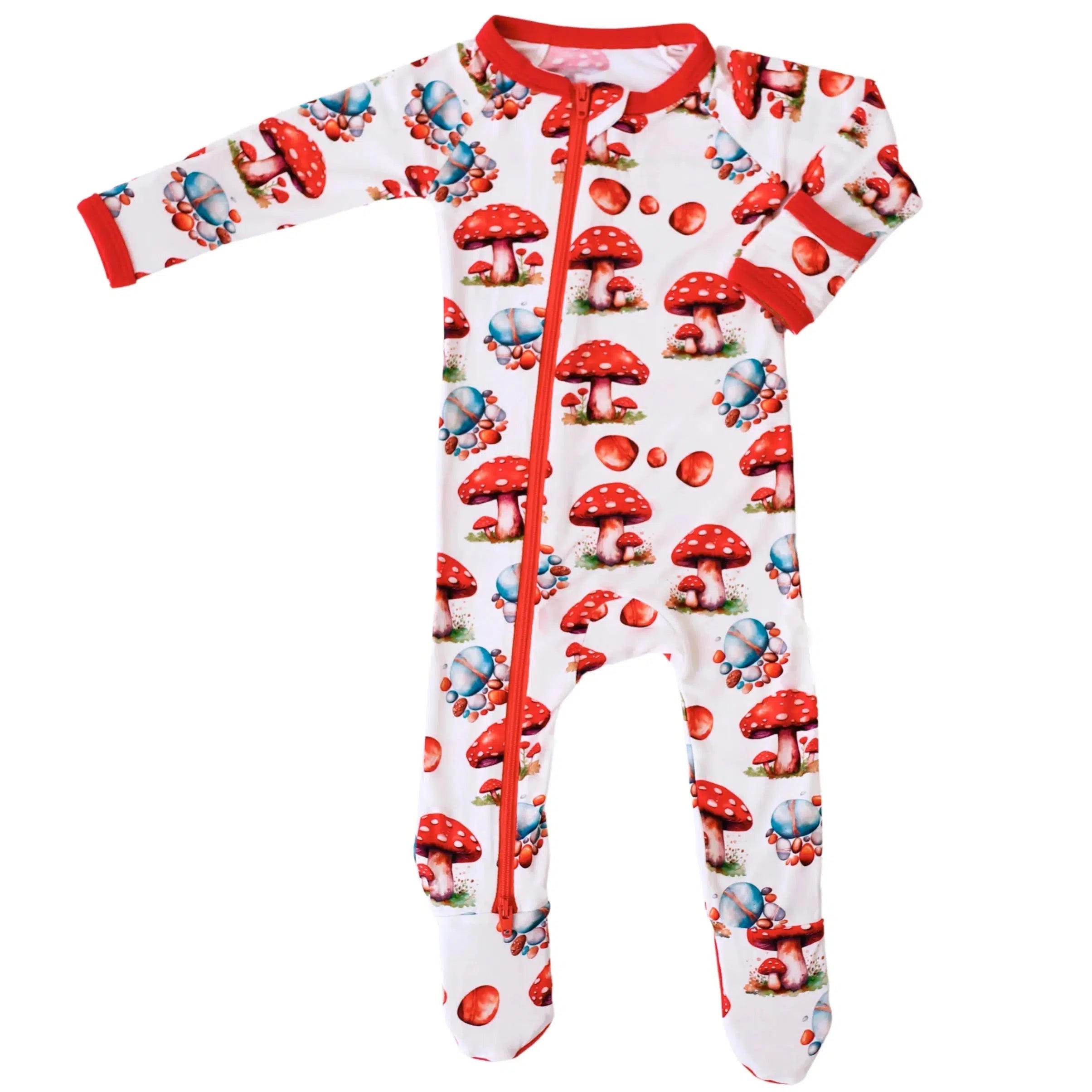 Bestaroo Modal Zipper Footie Pajamas for Babies & Toddlers - Soft Organic Cotton Sleepwear with Cute Toadstool Print - Perfect for Nursery, Bedtime & Lounging