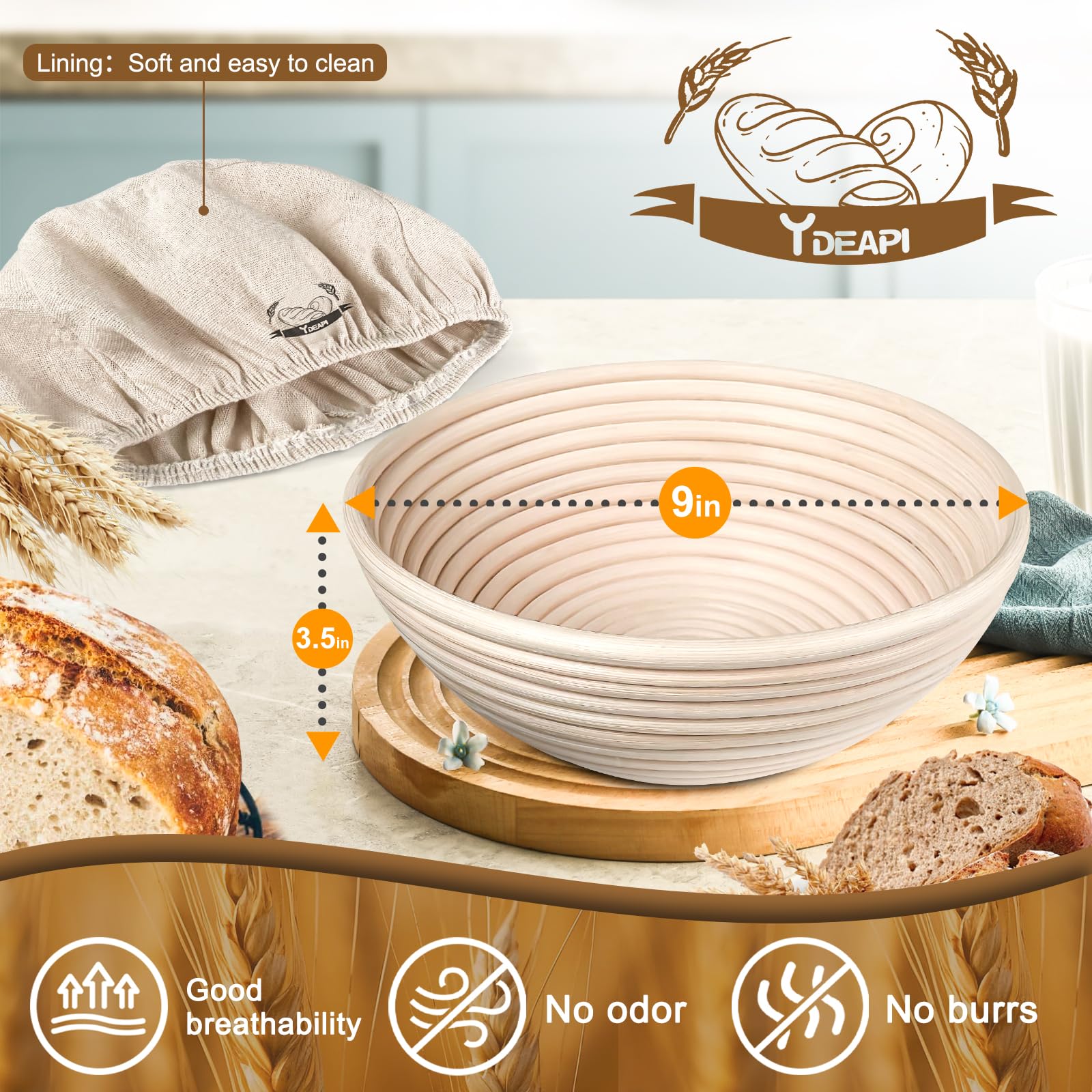 9 Inch Round Banneton Bread Proofing Basket - Natural Rattan Dough Rising Basket for Sourdough & Artisan Bread Baking - Perfect for Home Bakers & Professionals - Ideal for Kitchen, Bakery & Bread Making Classes