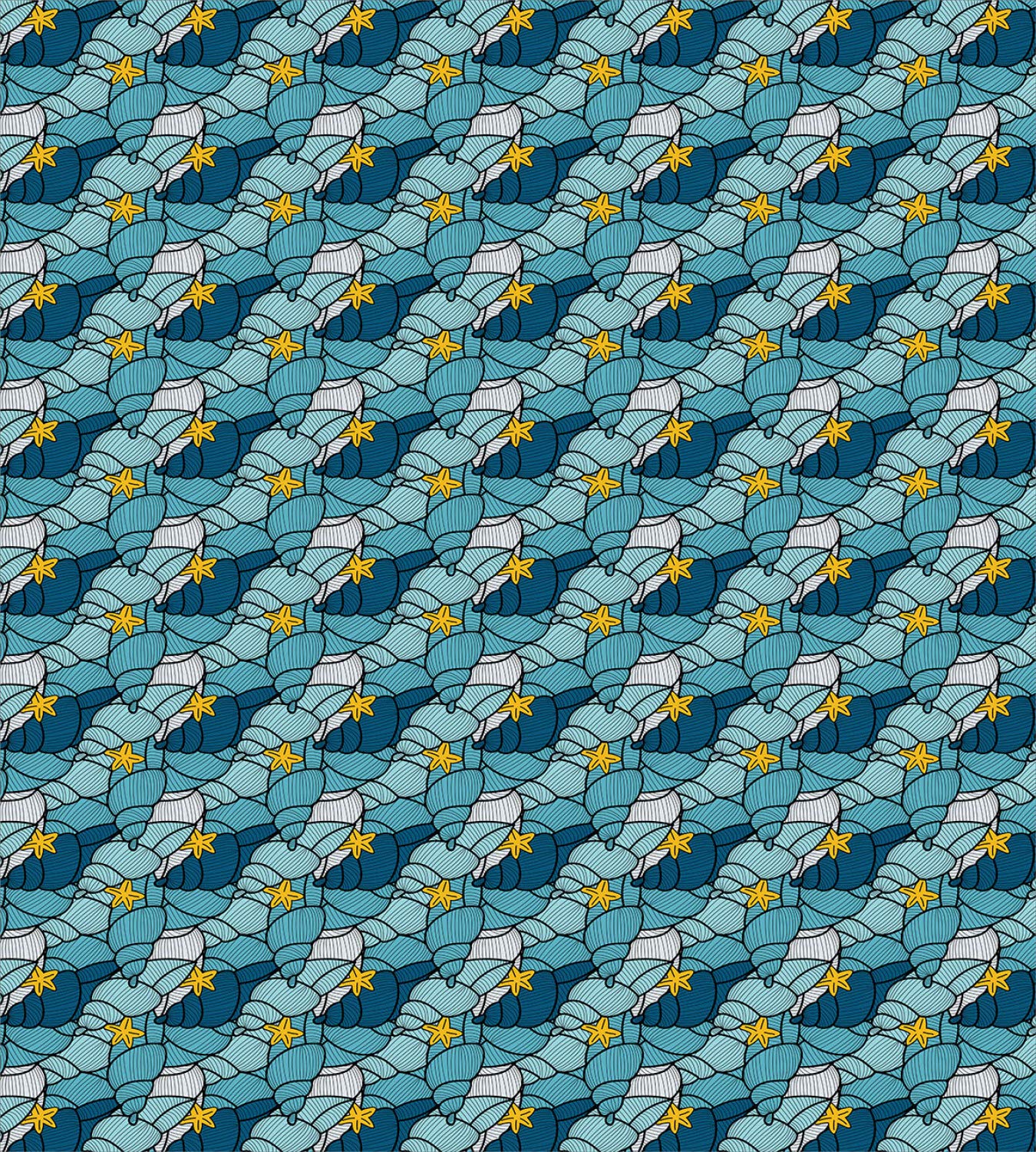 Ambesonne Nautical Duvet Cover Set - Seashells & Starfish Pattern King Size 3-Piece Bedding Set with 2 Pillow Shams in Sea Blue & Earth Yellow | Coastal Beach Theme Bedroom Decor for Master Bedroom, Guest Room & Vacation Homes