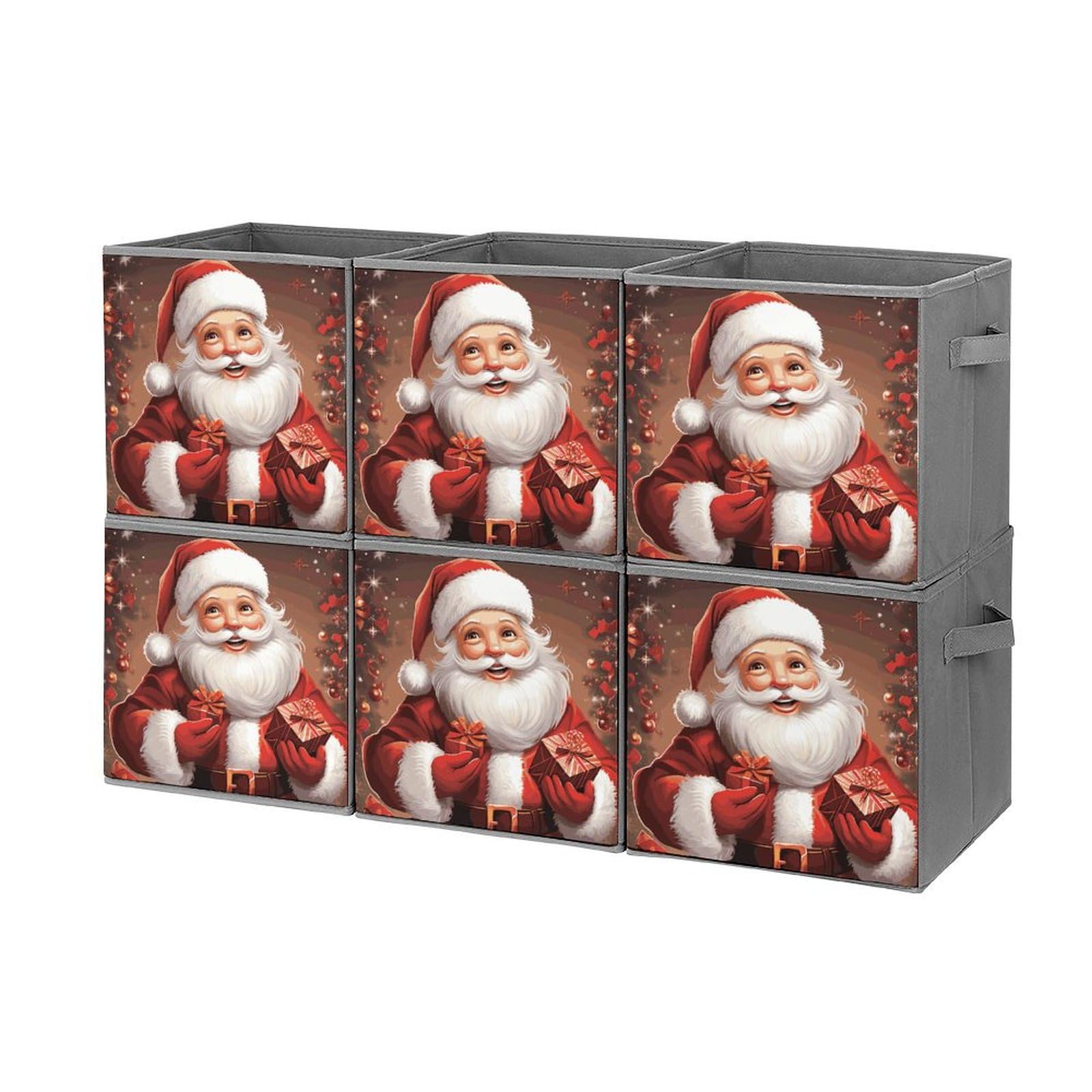 6-Piece Collapsible Christmas Storage Bins with Handles - Santa Claus Printed Foldable Storage Boxes for Holiday Organizing, Home Decor & Gift Giving - Perfect for Shelves, Closets & Party Supplies