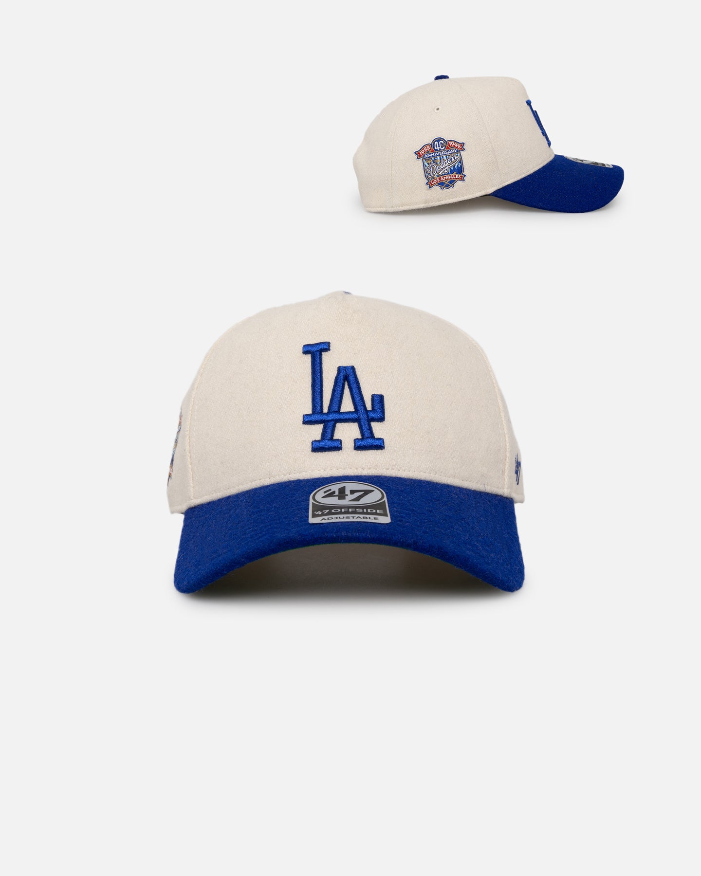 47 Brand Los Angeles Dodgers 'Wooly Offside DT' Snapback Hat - Natural/Royal Blue Adjustable Baseball Cap for Men & Women - Perfect for Game Day, Sports Events & Streetwear Fashion