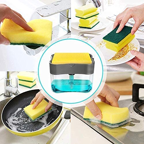 EKESHVAR 2-in-1 Pump Dispenser and Sponge Holder with Cleaning Sponge - Kitchen Sink Soap Dispenser for Dishwashing Liquid | Perfect for Kitchen Organization & Dish Cleaning Tasks