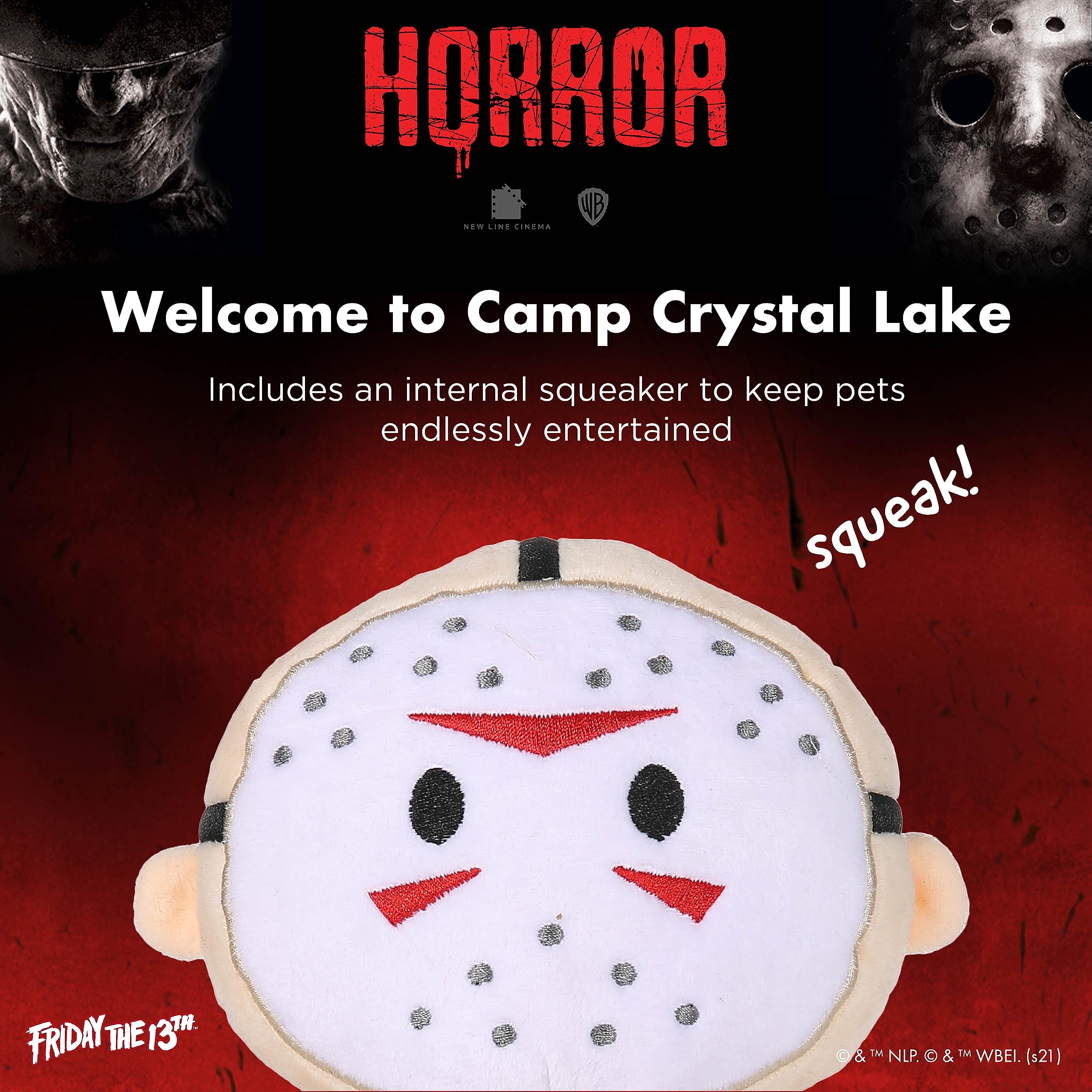 Friday The 13th Jason Voorhees Plush Dog Toy - Warner Bros Horror Movies Collectible Squeaky Chew Toy for Medium Dogs (6 Inch) | Perfect Halloween Gift & Horror Movie Fan Accessory for Playtime & Collecting
