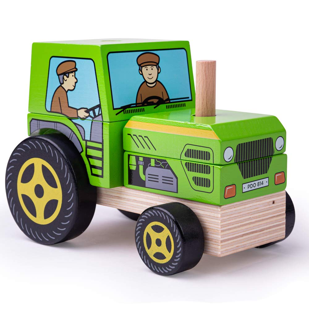 Bigjigs Toys Wooden Stacking Tractor Toy for Kids - Educational Stacking Blocks, Farm Vehicle Playset for Toddlers - Perfect for Early Learning, Motor Skills Development & Imaginative Play