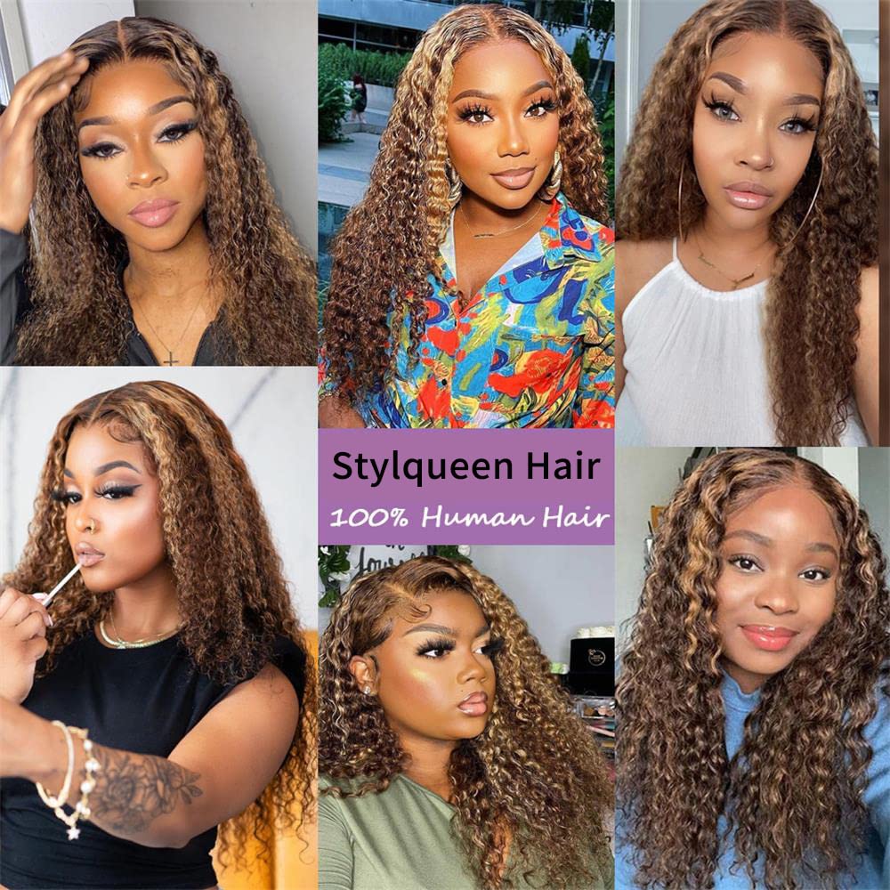 Ombre Honey Blonde 12 Inch Brazilian Virgin Human Hair Lace Front Wig - 13x4 Glueless Deep Curly Bob Wig with Pre-Plucked 150% Density for Black Women | Perfect for Daily Wear, Parties & Special Occasions