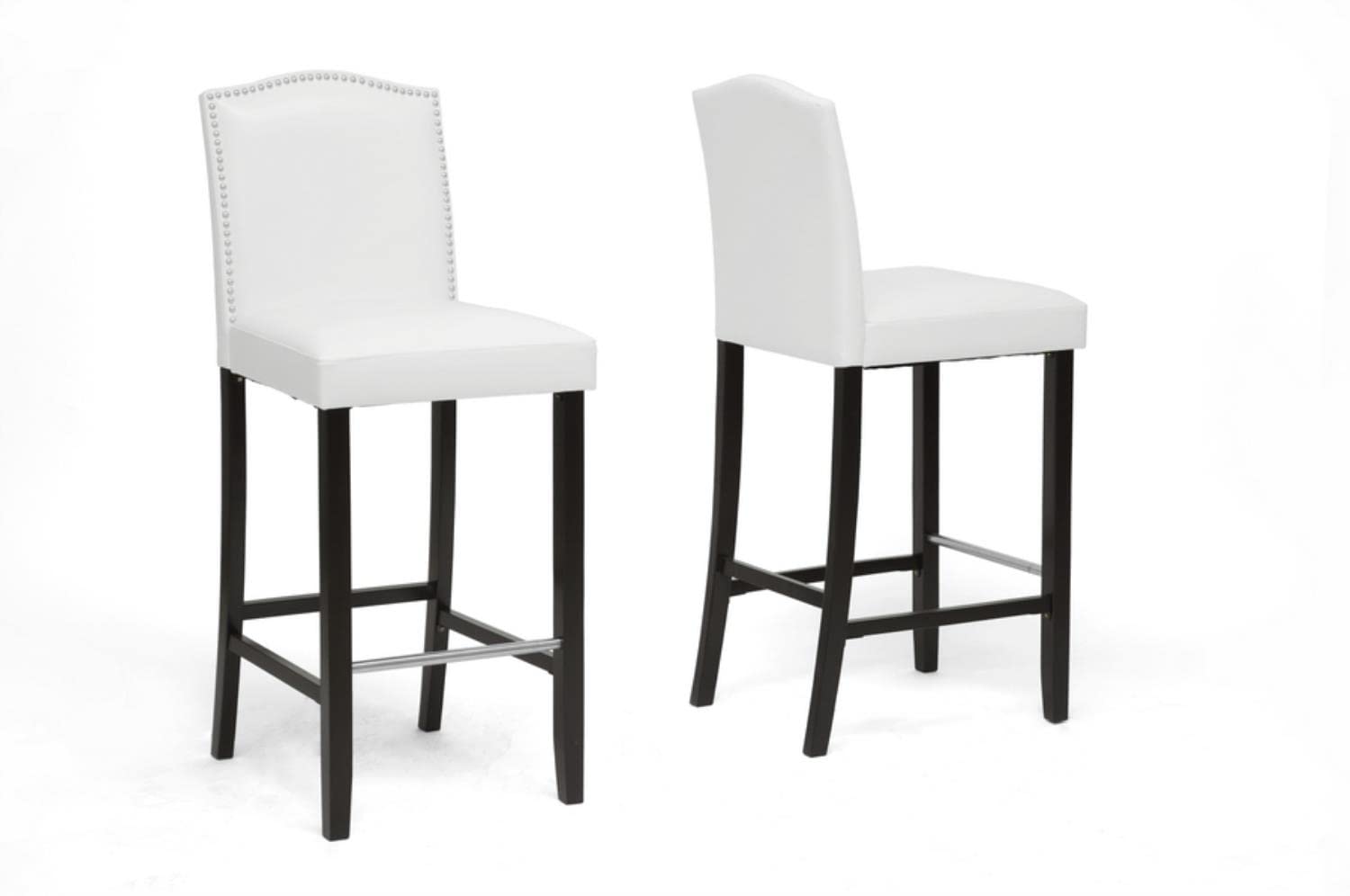 Libra White Modern Bar Stool with Nail Head Trim - Set of 2 Counter Height Stools for Kitchen Island, Breakfast Bar & Home Decor
