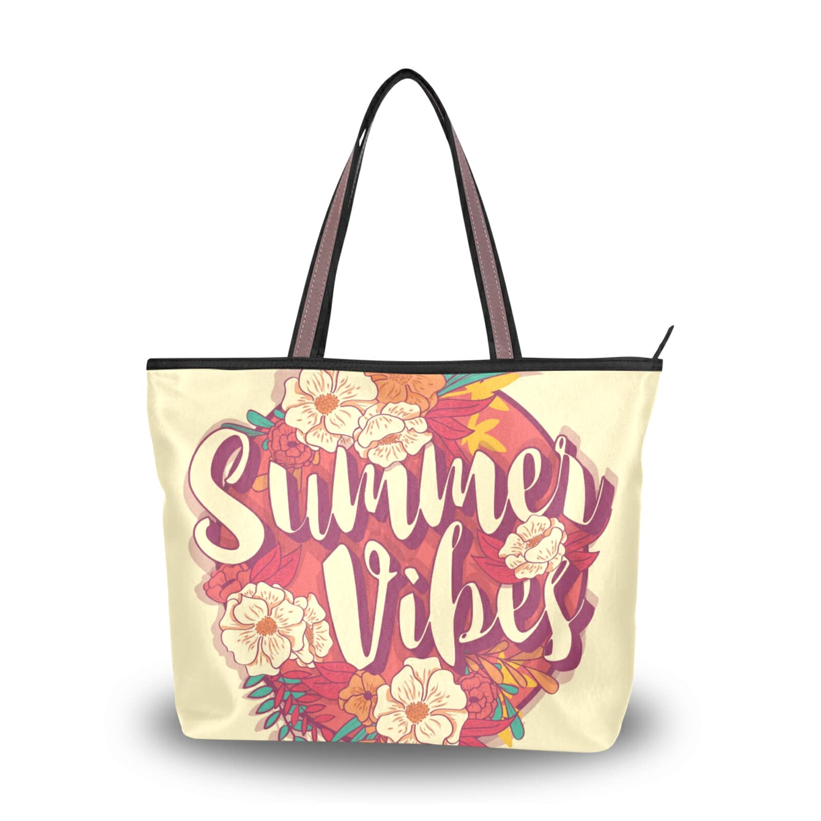 Stylish Large Capacity Zipper Tote Bag for Women - Summer Aesthetic Grocery & Shopping Purse with 2 Size Options | Perfect for Daily Use, Beach Trips & Work Commutes