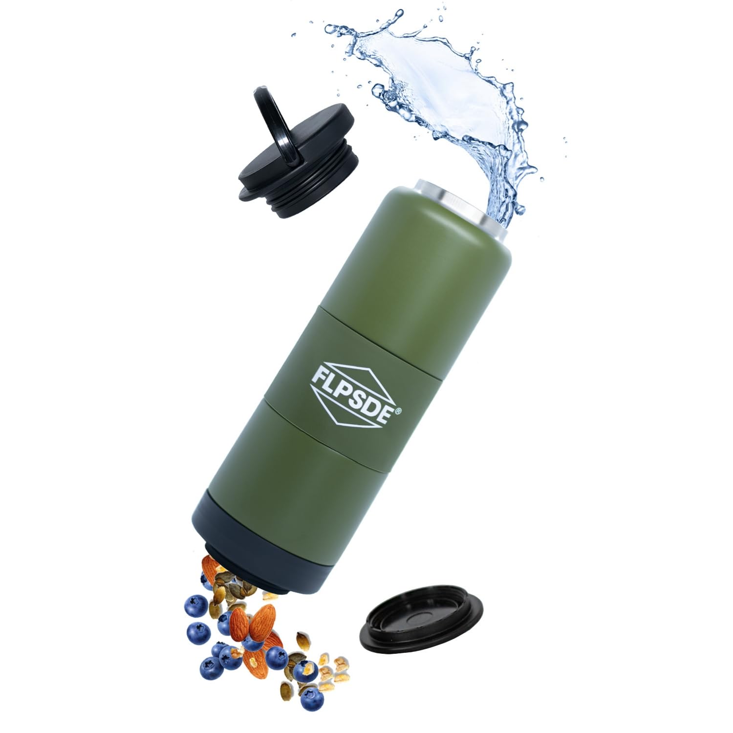 FLPSDE 2 in 1 Stainless Steel Vacuum Insulated Water Bottle with Snack Storage Compartment - 24oz Leakproof Dual Chamber Design for Travel, Gym, Hiking, Office & School - Perfect for Hydration & Healthy Snacking On The Go
