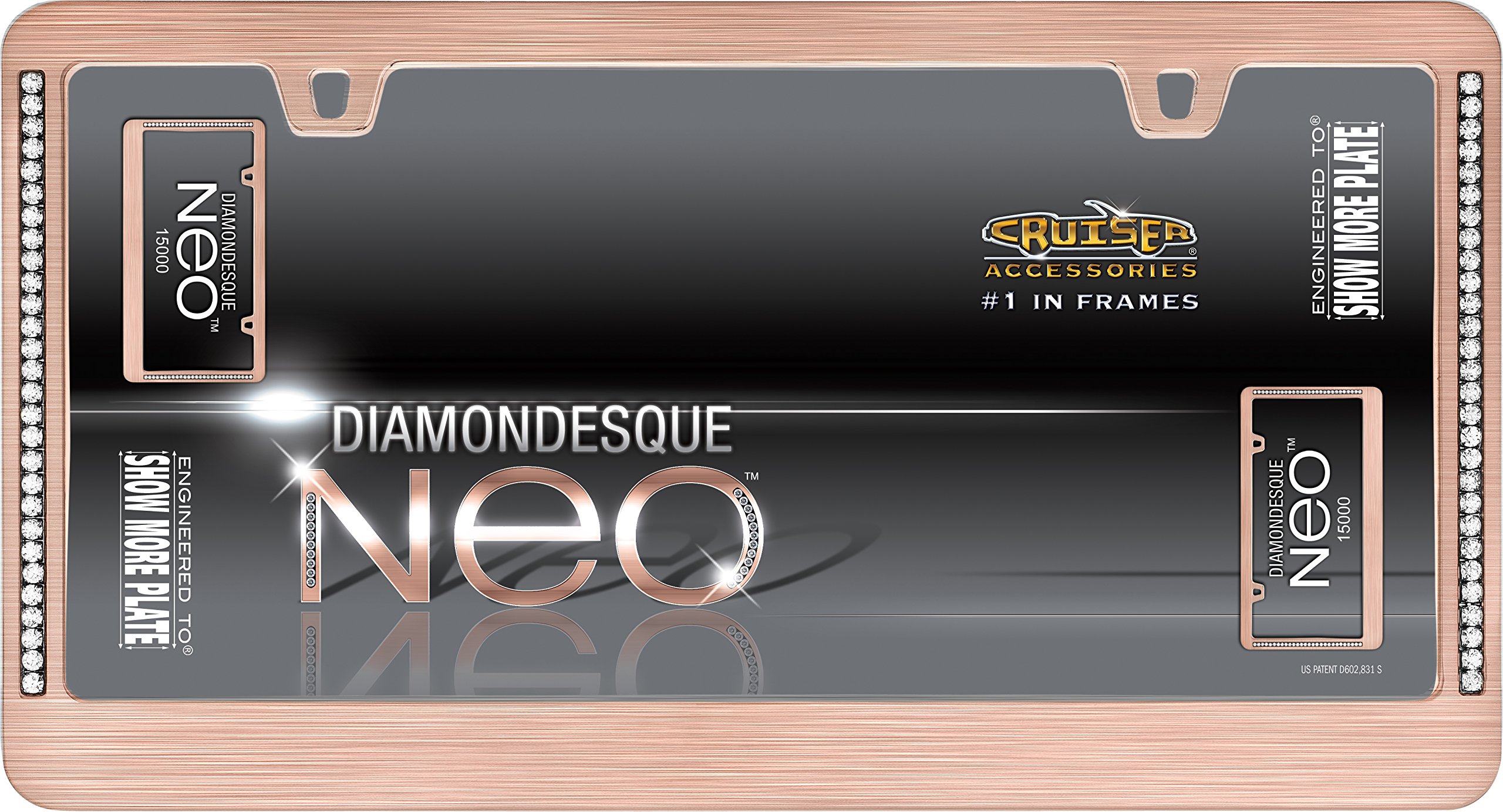 15000 Neo Diamondesque Rose Gold License Plate Frame - Premium Cruiser Accessories for Motorcycles & Cars - Perfect for Customization & Show Car Displays