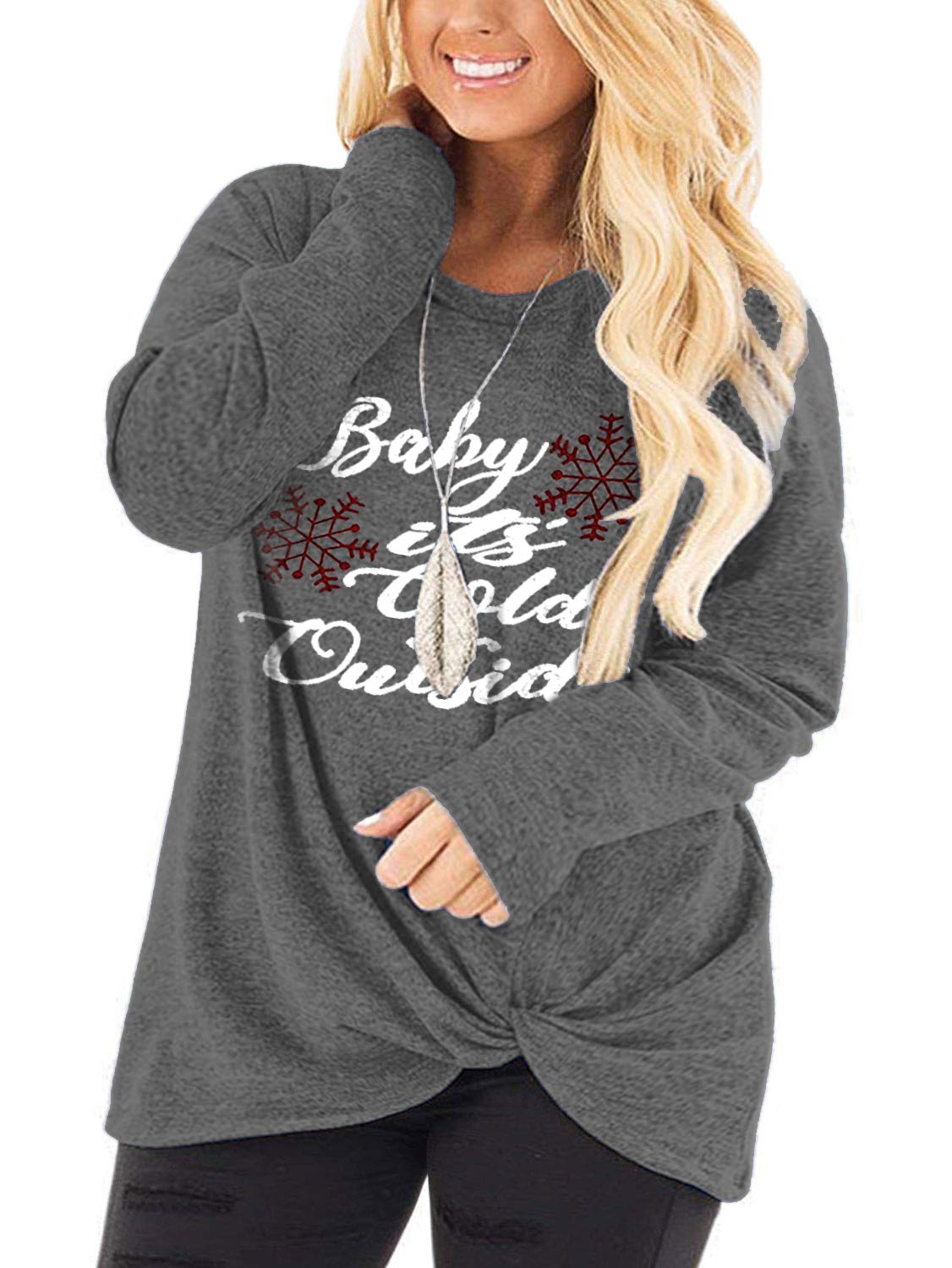 Plus Size Women's Knotted Long Sleeve T-Shirt - Loose Casual Blouse for Everyday Wear | DOLNINE Comfortable & Stylish Top for Work, Date Night & Weekend Outfits