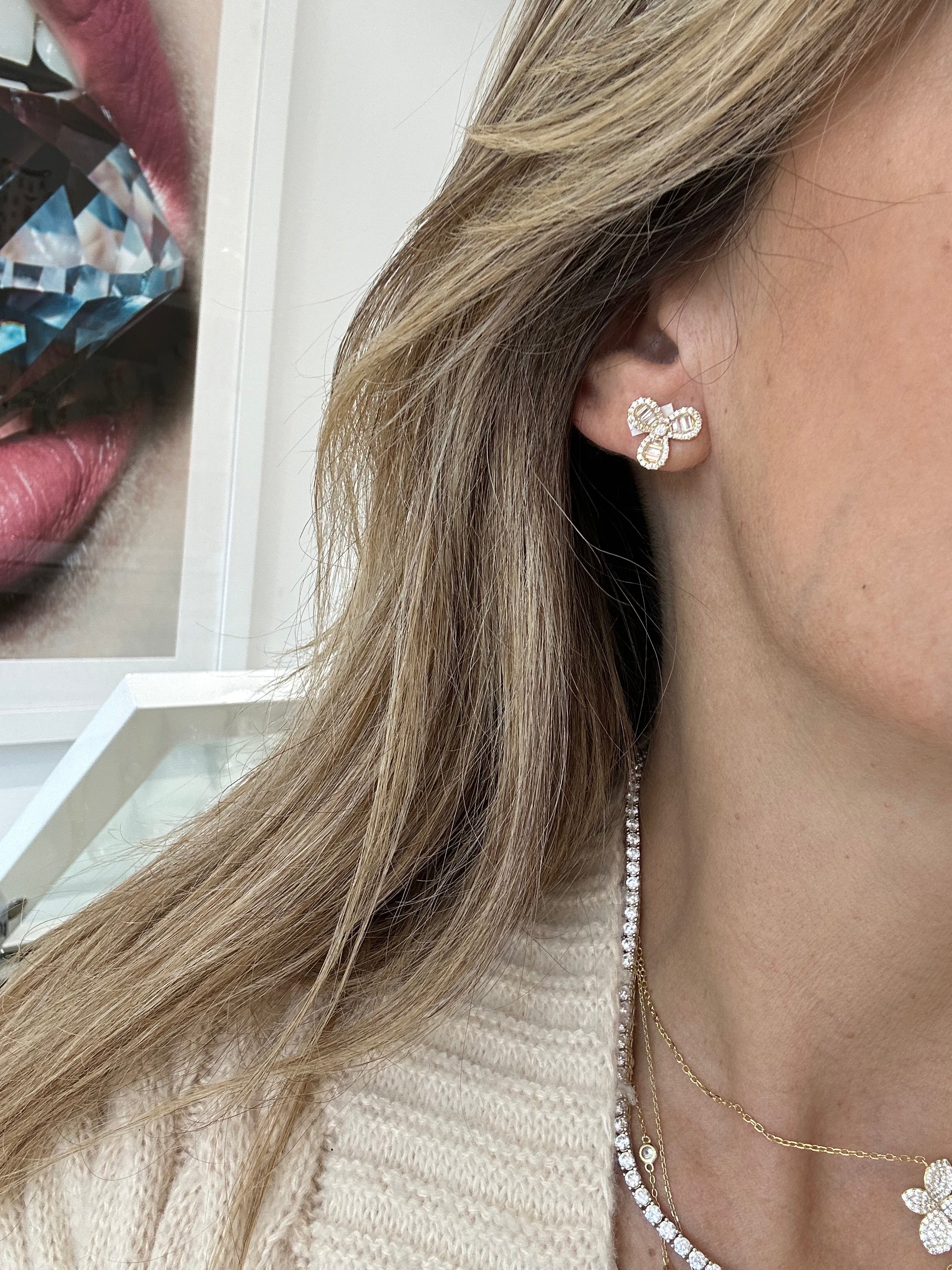 Baguette 3-Leaf Stud Earrings – Elegant Gold/Silver Leaf Design for Women – Perfect for Parties, Weddings & Everyday Wear