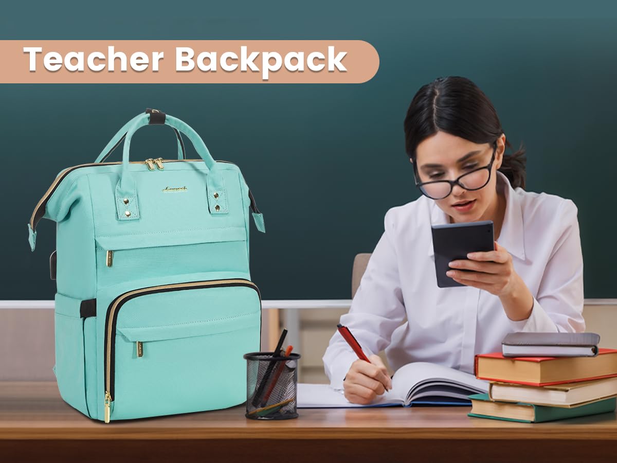 LOVEVOOK 15.6 Inch Waterproof Anti-Theft Laptop Backpack for Women - College, Work & Travel - Perfect for Students, Teachers & Nurses - Durable Green Backpack for Daily Commute & Business Trips