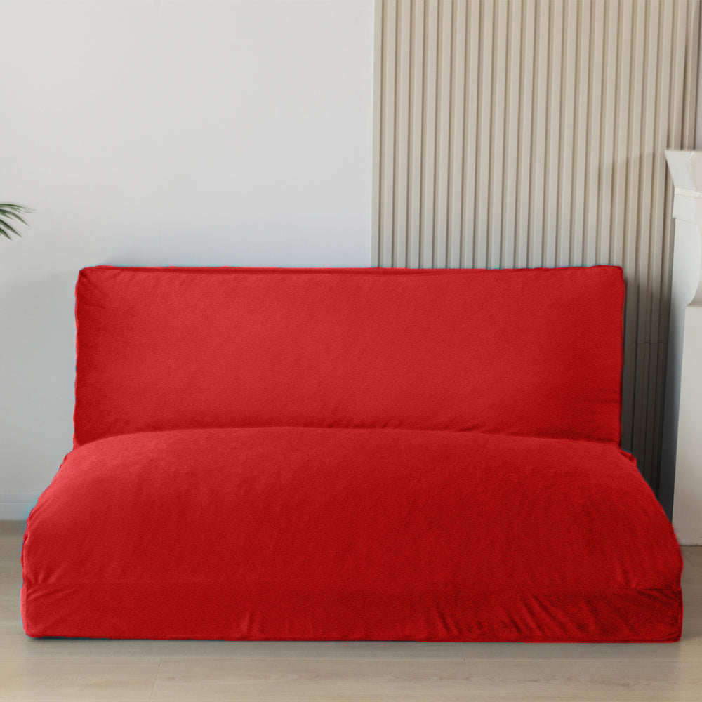 MAXYOYO Velvet Bean Bag Folding Sofa Bed - Washable Cover for Adults, Red | Comfortable Floor Seating for Living Room, Bedroom & Game Room