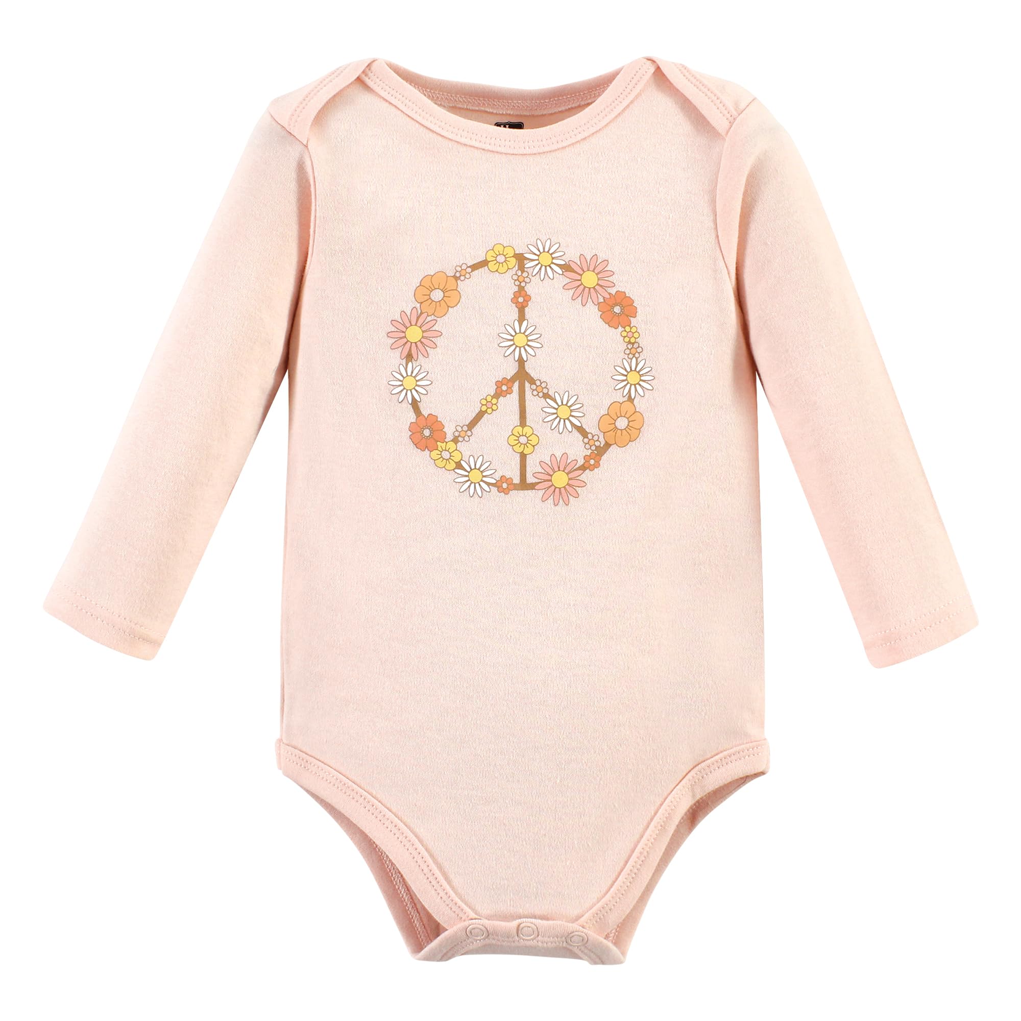 Soft Unisex Cotton Long-Sleeve Baby Bodysuits - Hudson Baby Peace Love Flowers Print | Newborn Essentials for Playtime, Daycare & Family Photos