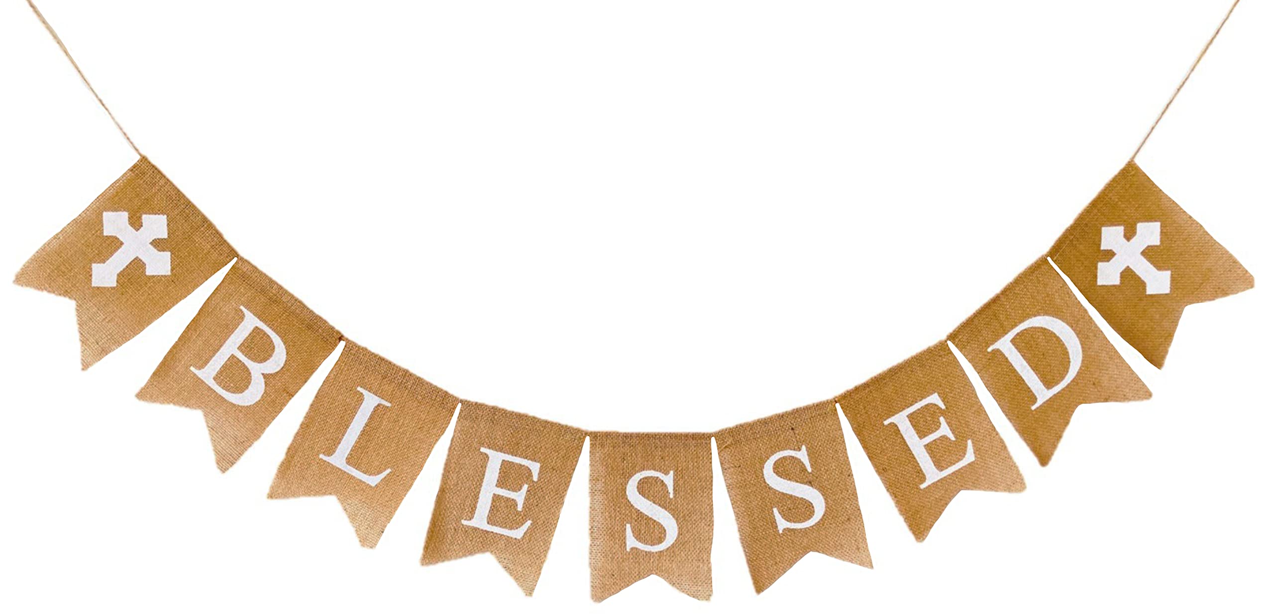 Blessed Burlap Banner - Religious Decor for Baptism, Easter, Christening, First Communion & Confirmation | Cross Design for Baby Shower, Wedding & Birthday Party | Perfect for Church Events & Christian Celebrations