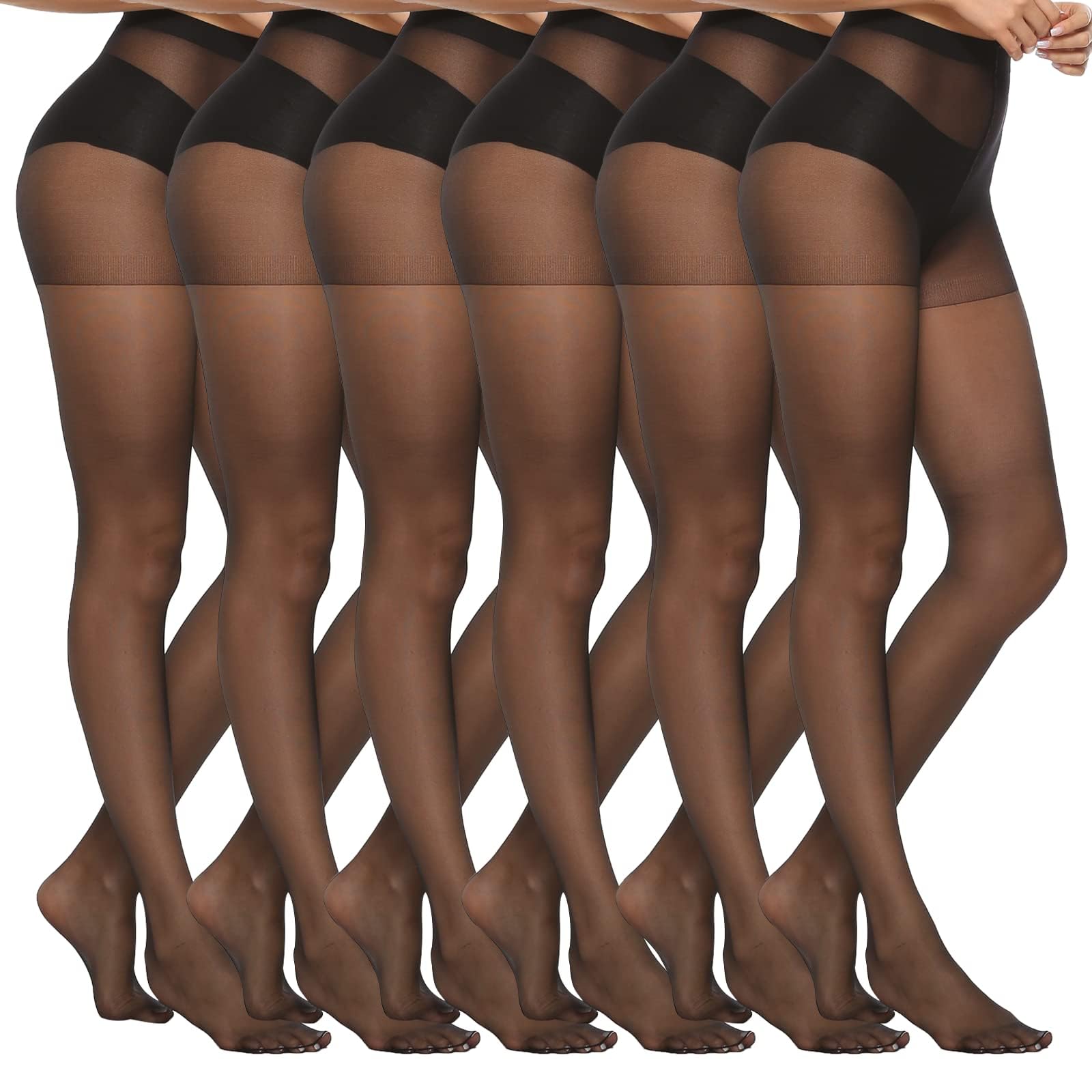 MANZI 6 Pairs 20D Women's Ultra Thin Sheer Tights - High Waist Pantyhose & Thigh Stockings for Everyday Wear, Office, Date Night & Special Occasions