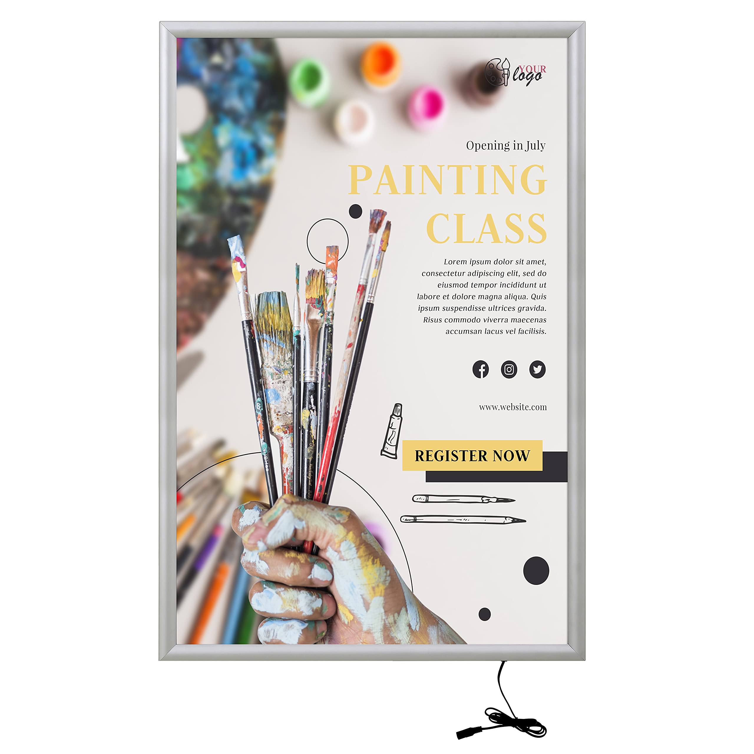 24x36 Inch Silver LED Light Box Poster Frame - 1