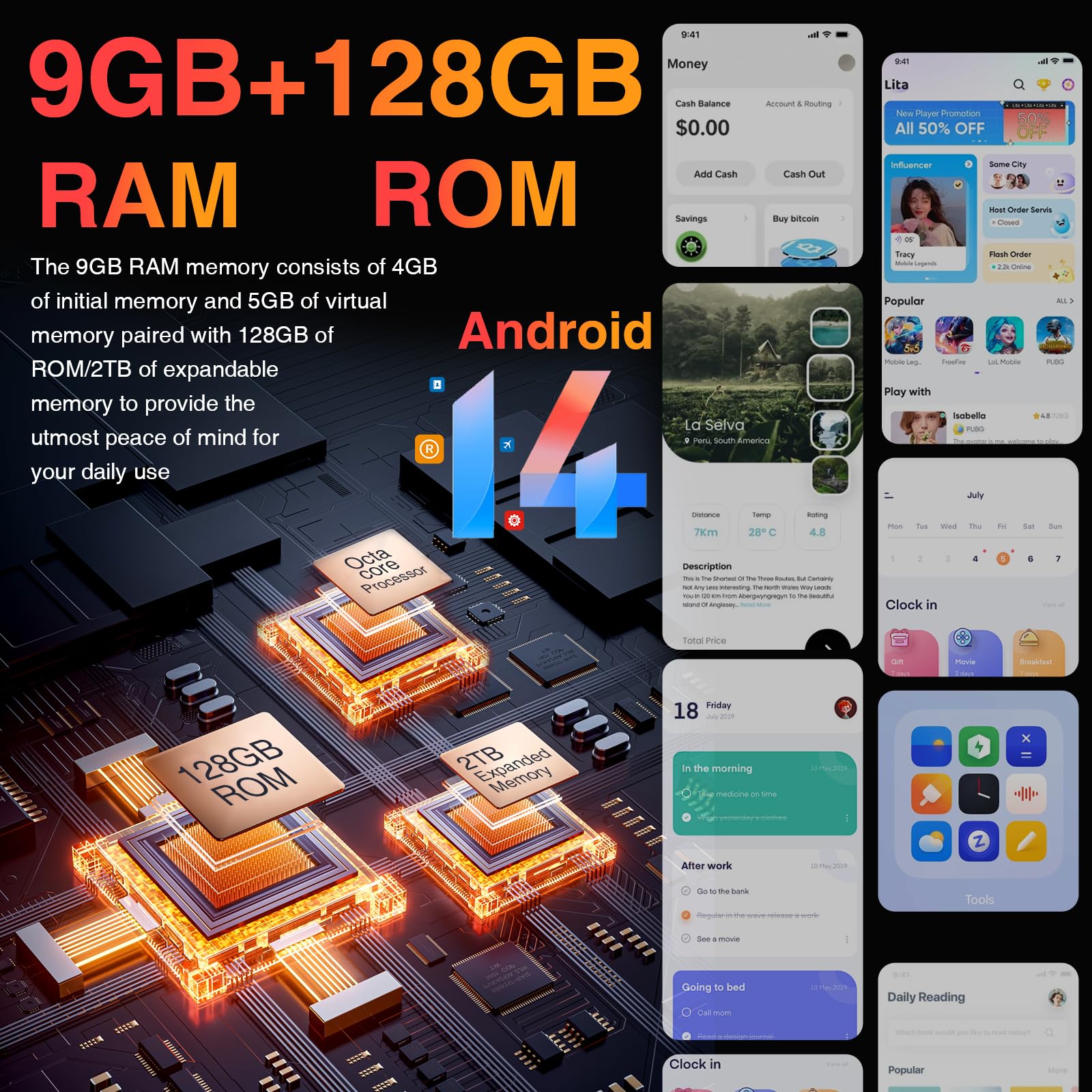 DOOGEE Blade10 Rugged Smartphone - Android 14, 10.7mm Ultra-Thin Military-Grade Phone, 128GB ROM + 2TB Expandable Storage, 6.56
