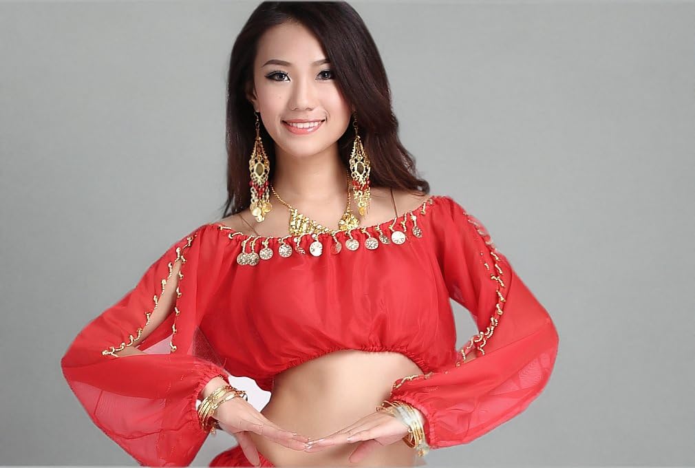 Elegant Long Sleeve Chiffon Belly Dance Top for Women - Perfect for Performances, Practice & Costume Parties