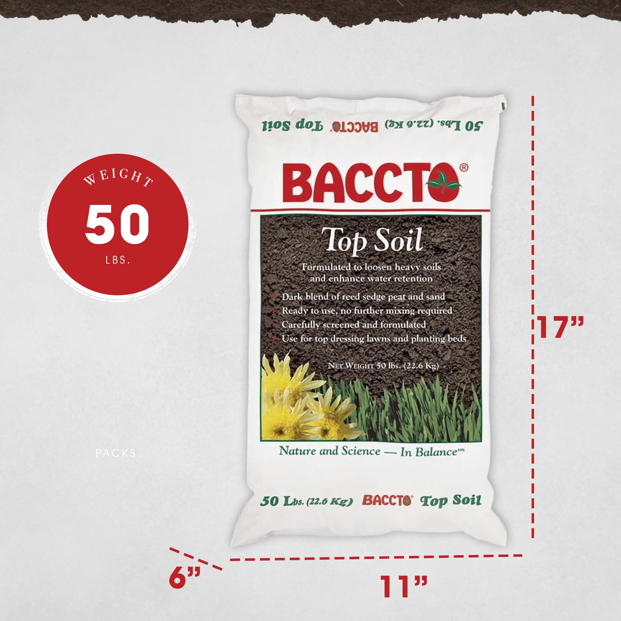 Premium 1550P Baccto Top Soil - 50 lbs (3 Pack) for Lawns, Gardens & Raised Beds | Reed Sedge, Peat & Sand Blend | Perfect for Landscaping, Vegetable Planting & Flower Beds