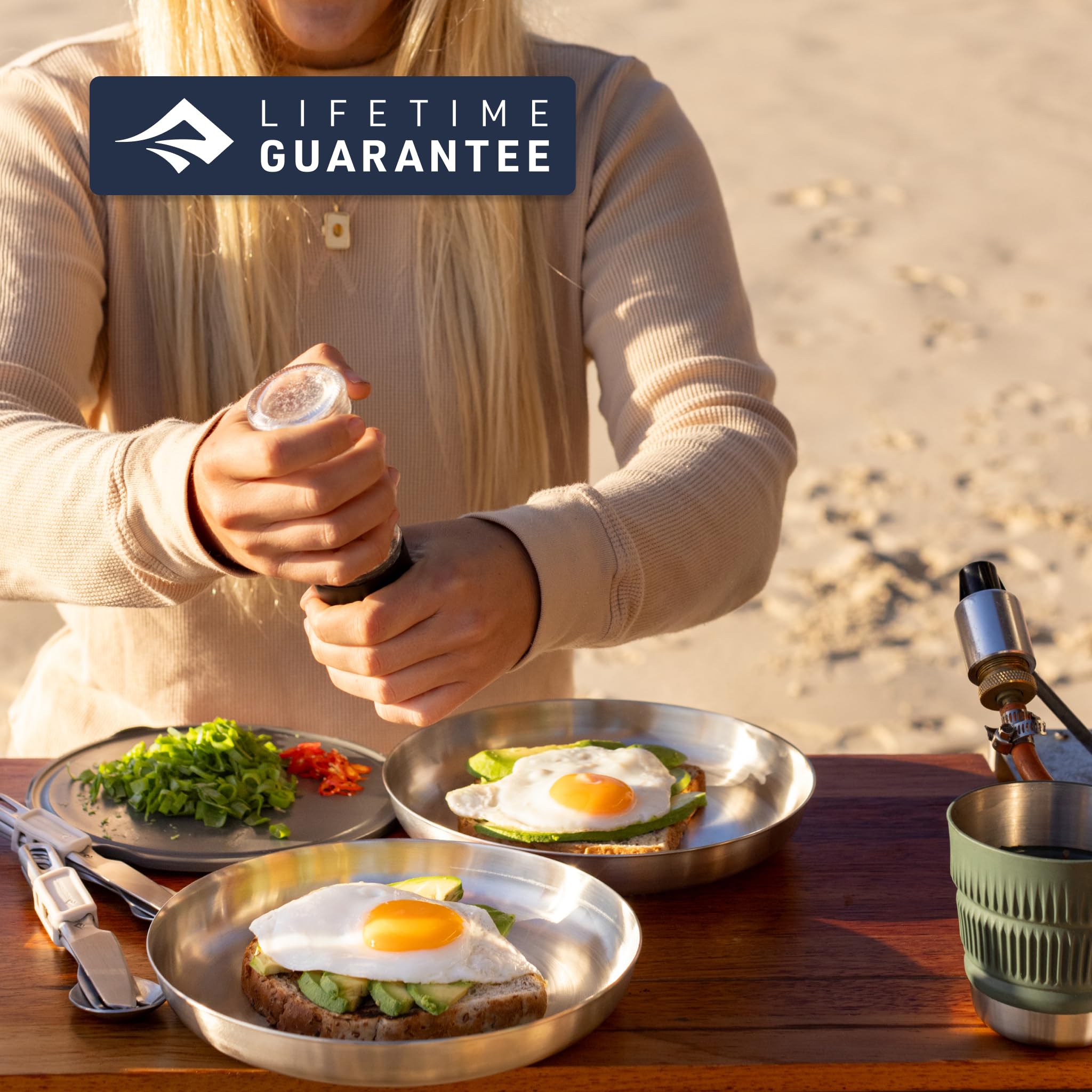 Sea to Summit Detour Stainless Steel Collapsible 2-Person Camping Dinnerware Set - 2 Plates, 2 Bowls & 2 Mugs - Lightweight & Compact for Backpacking, Hiking & Outdoor Adventures