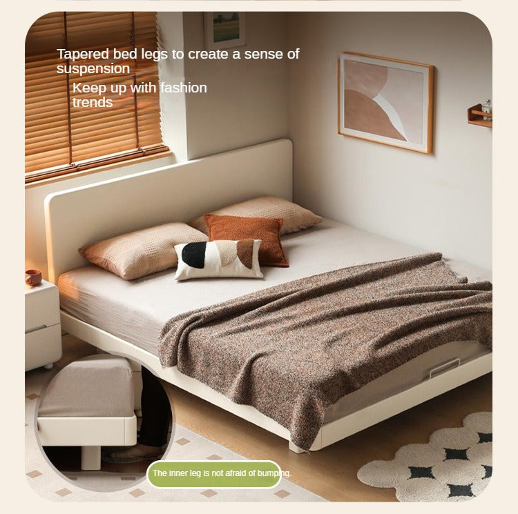 Modern Simple Cream Style Poplar Solid Wood Bed - Queen Size, Sturdy & Elegant for Master Bedroom, Guest Room, or Dormitory