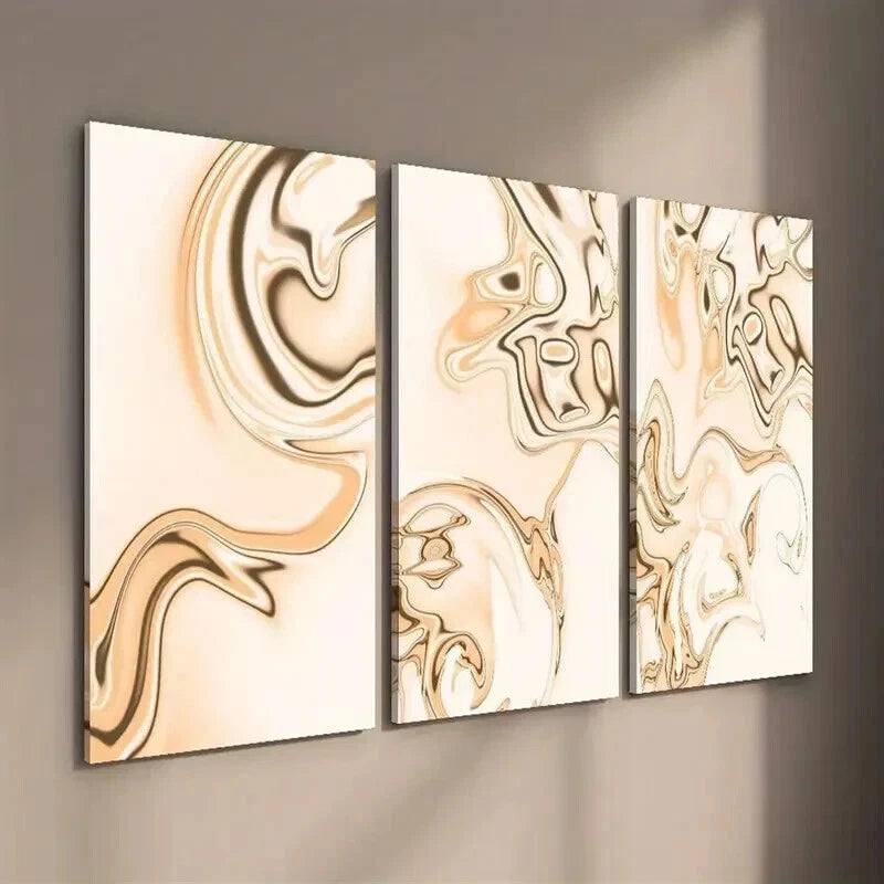 3-Piece Abstract Beige Background Golden Waves Wall Art Set - 60x90cm Framed Canvas Prints | High Quality Australian Made | Ready to Hang | Perfect for Living Room, Bedroom & Office Decor